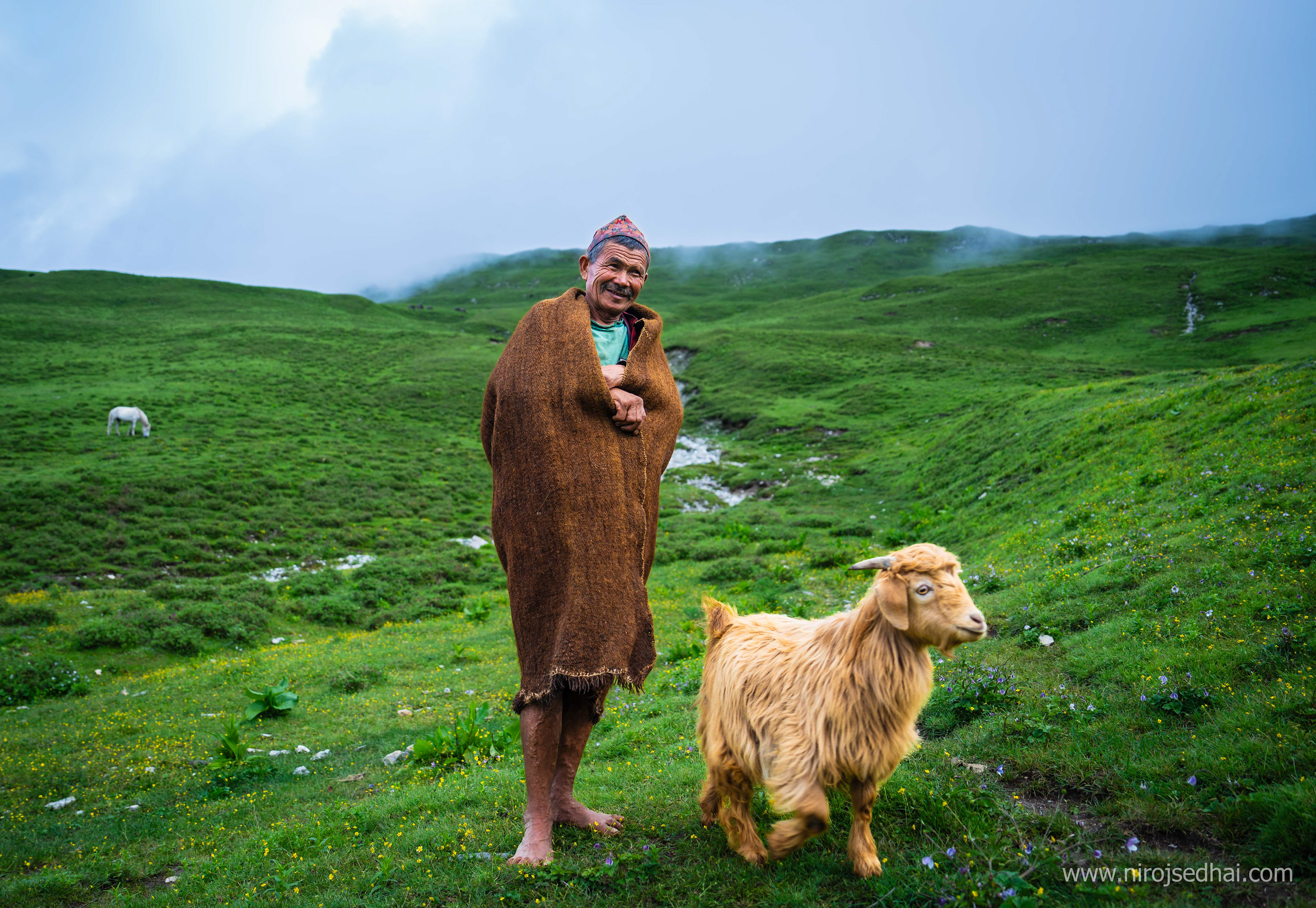 Shepherd of Da Kharka with his pet goat