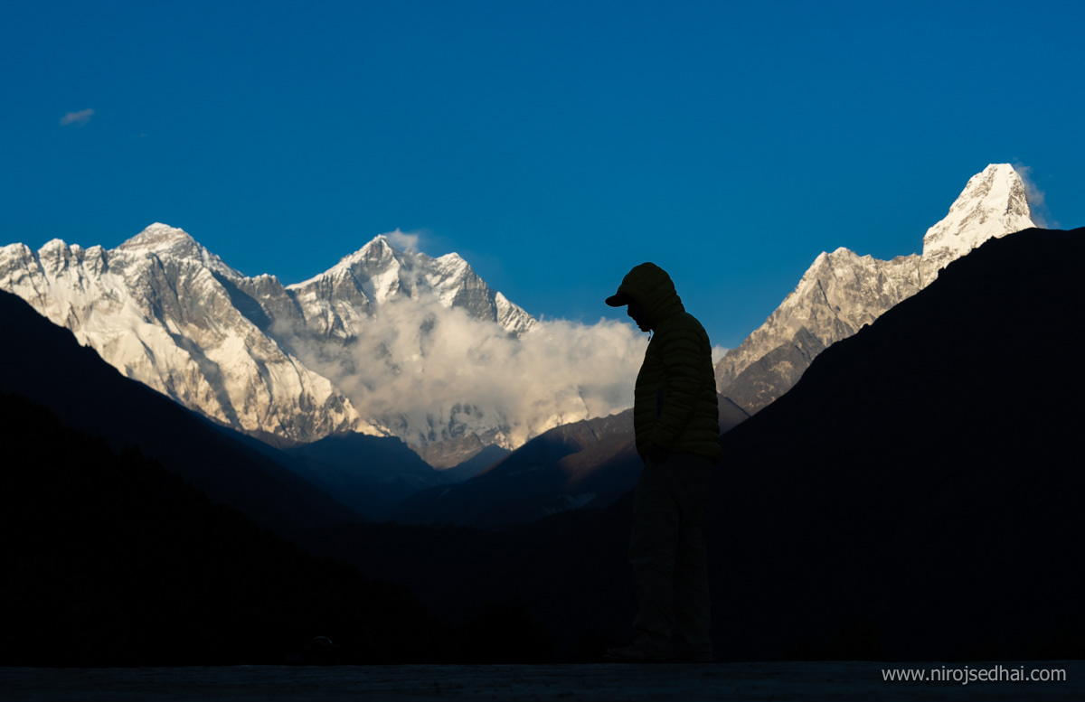 Everest and Amadablam during golden hour