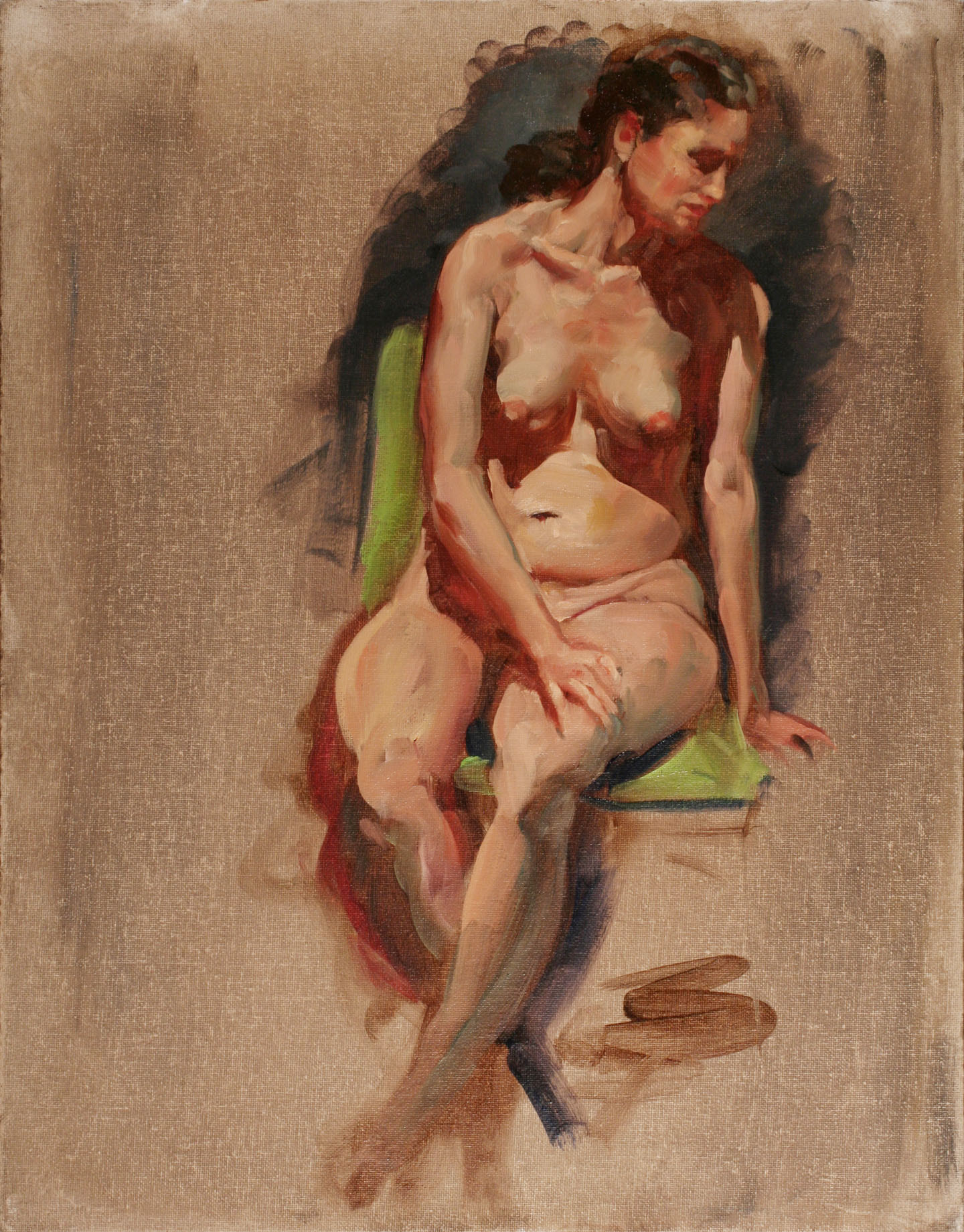 Sitting Nude Sketch, 2013, oil on canvas panel, 12" X 14"