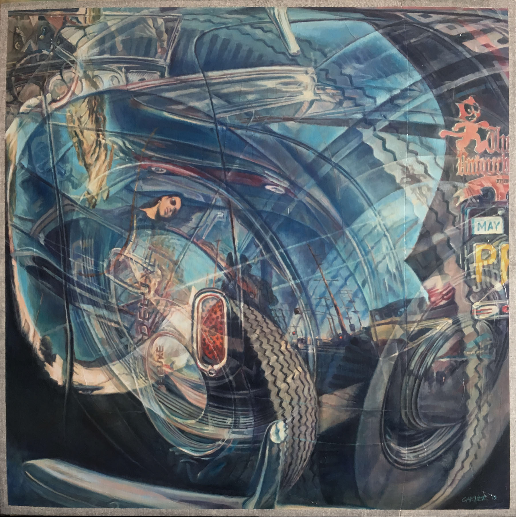 DeLuxe, 2018, oil on denim, 36 x 36