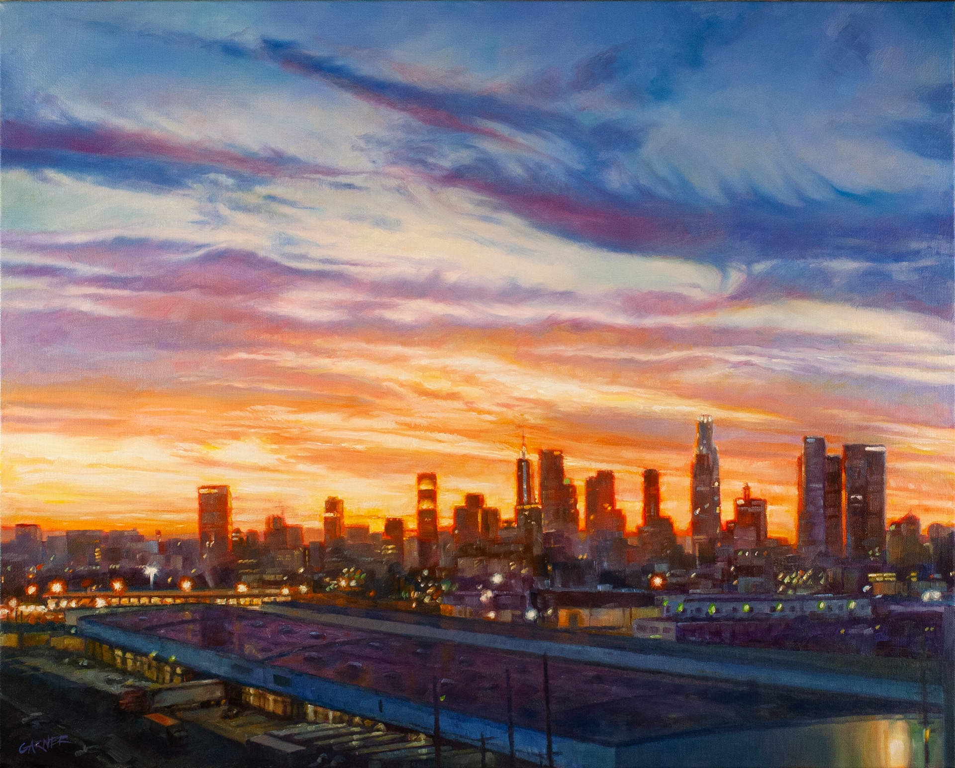 Downtown LA Sunset, oil on canvas, 30" X 24"