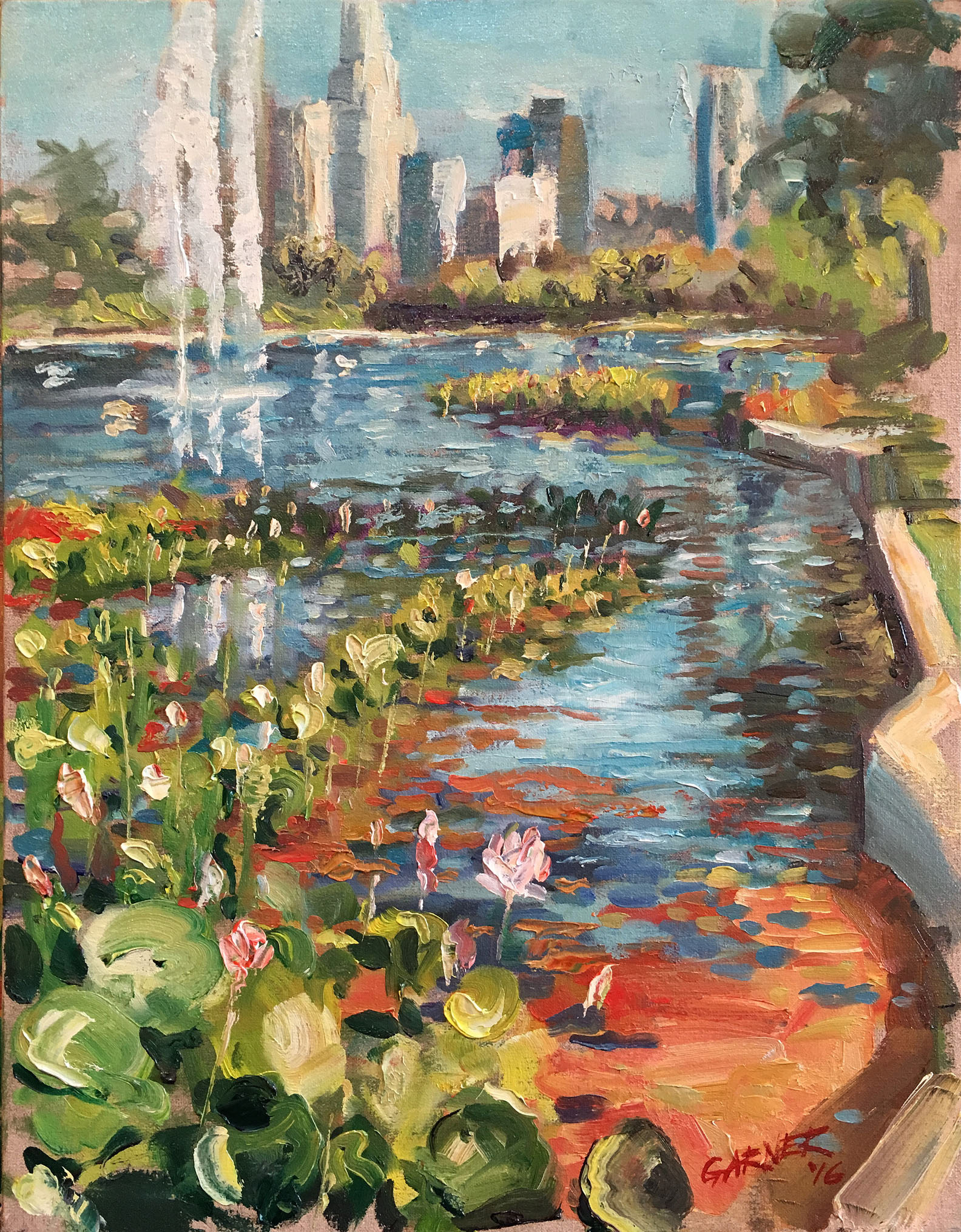 Echo Park Lake, 2016, oil on canvas panel, 14" X 11"