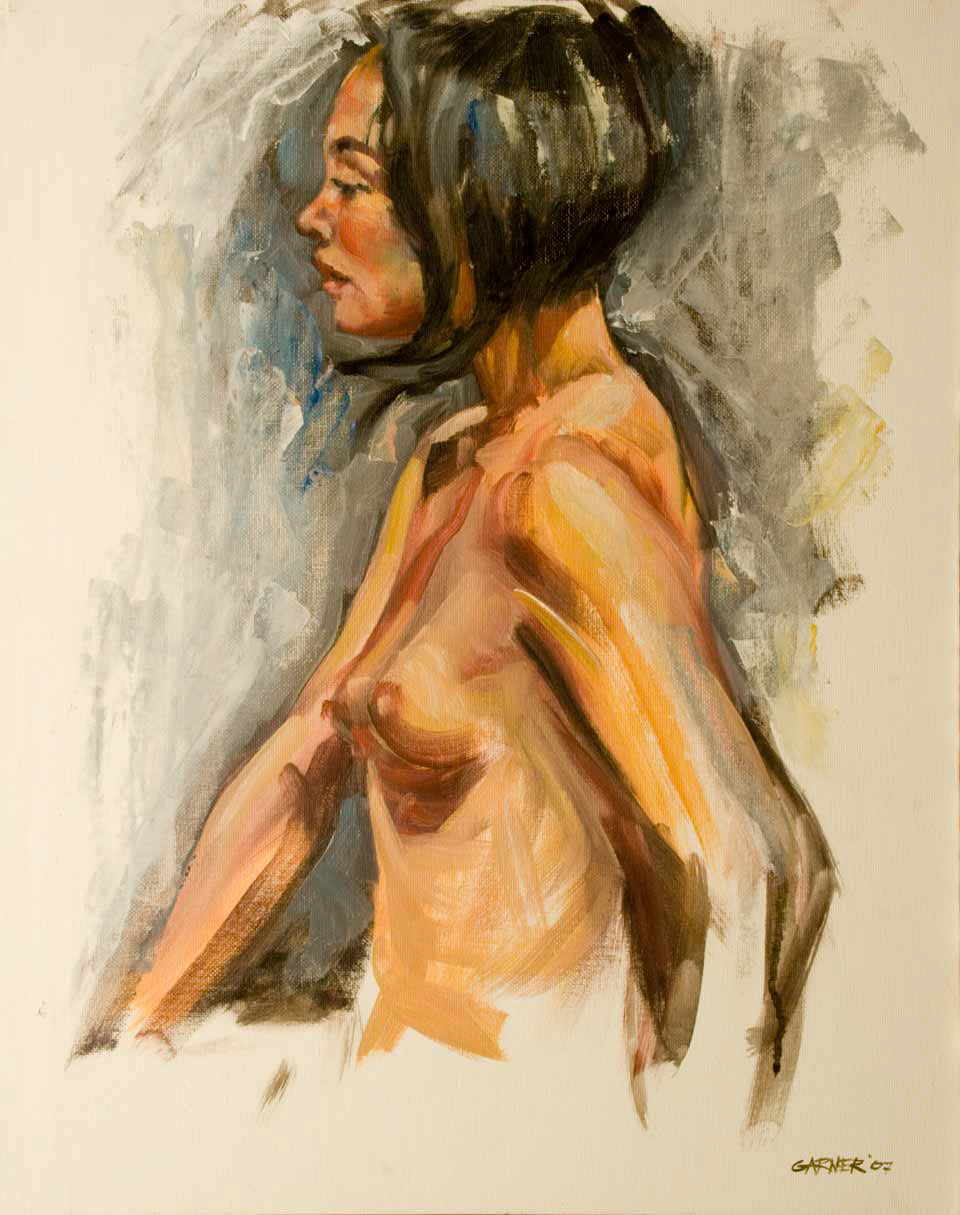 Lateral Nude Sketch, 2007, oil on panel, 16" X 20"