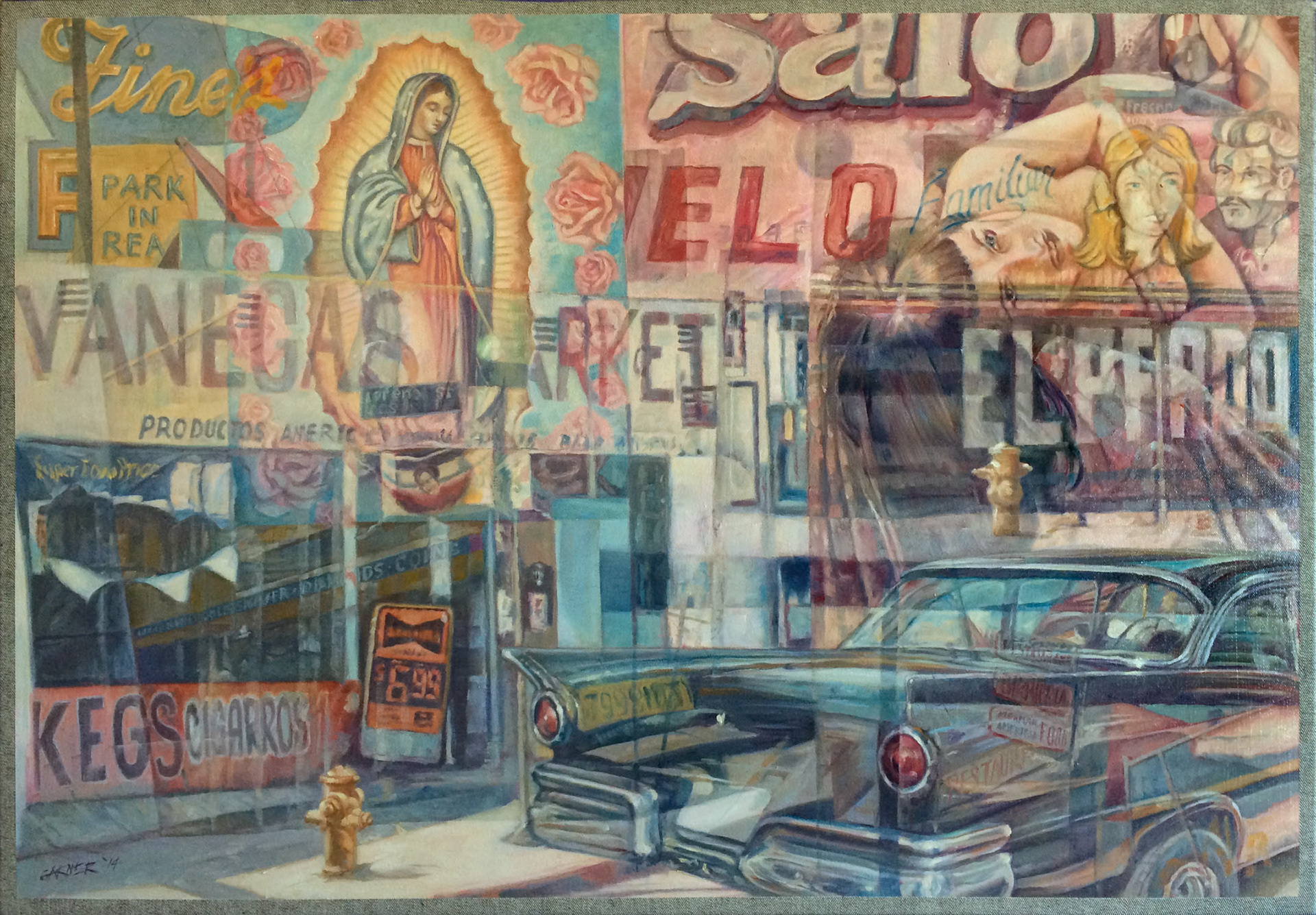 Fine Salon, 2014, oil on denim, 40" X 28"