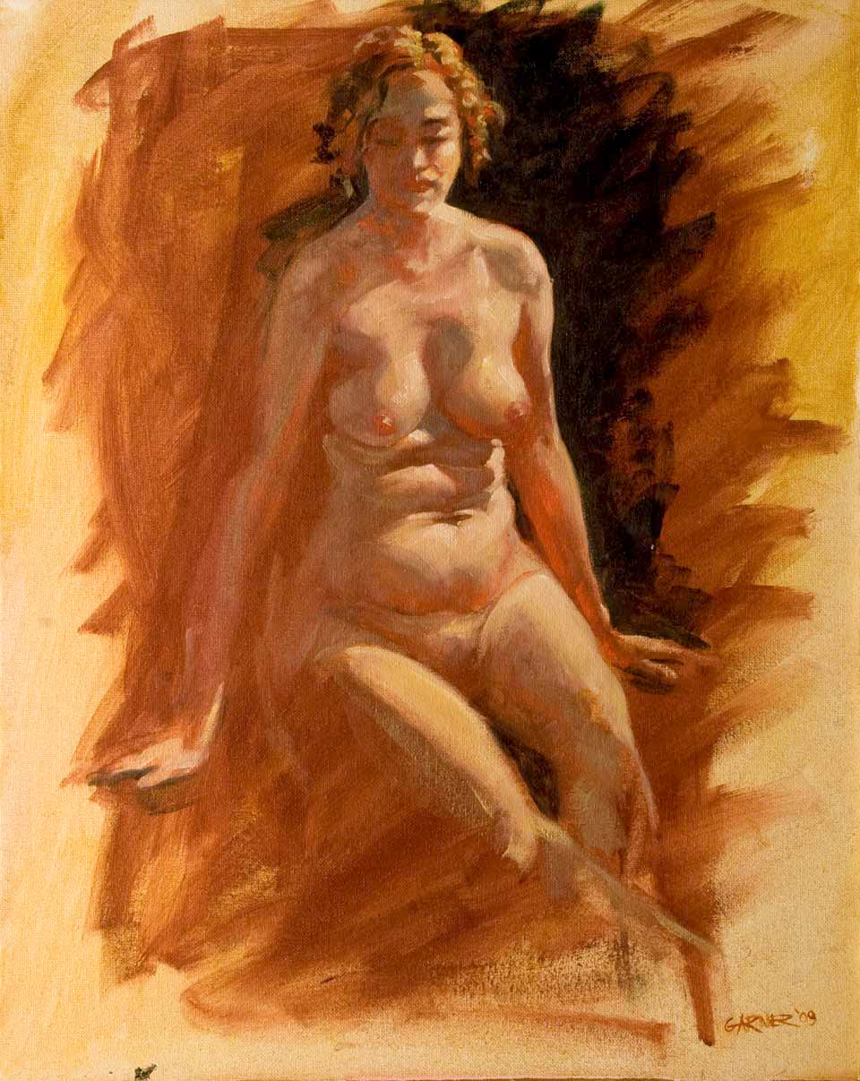 Sitting Nude Sketch, 2009, oil on canvas panel, 16" X 20"