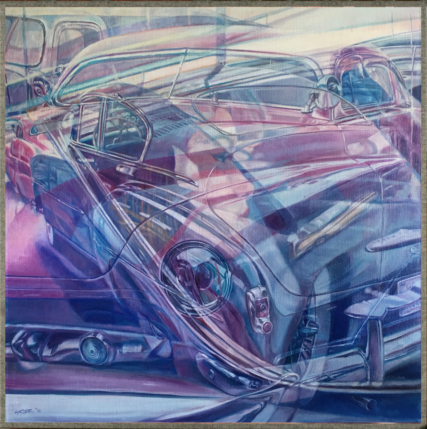 Car Culture, 2016, oil on denim, 36 x 36Cruz'n, 2016, oil on denim, 36 x 36