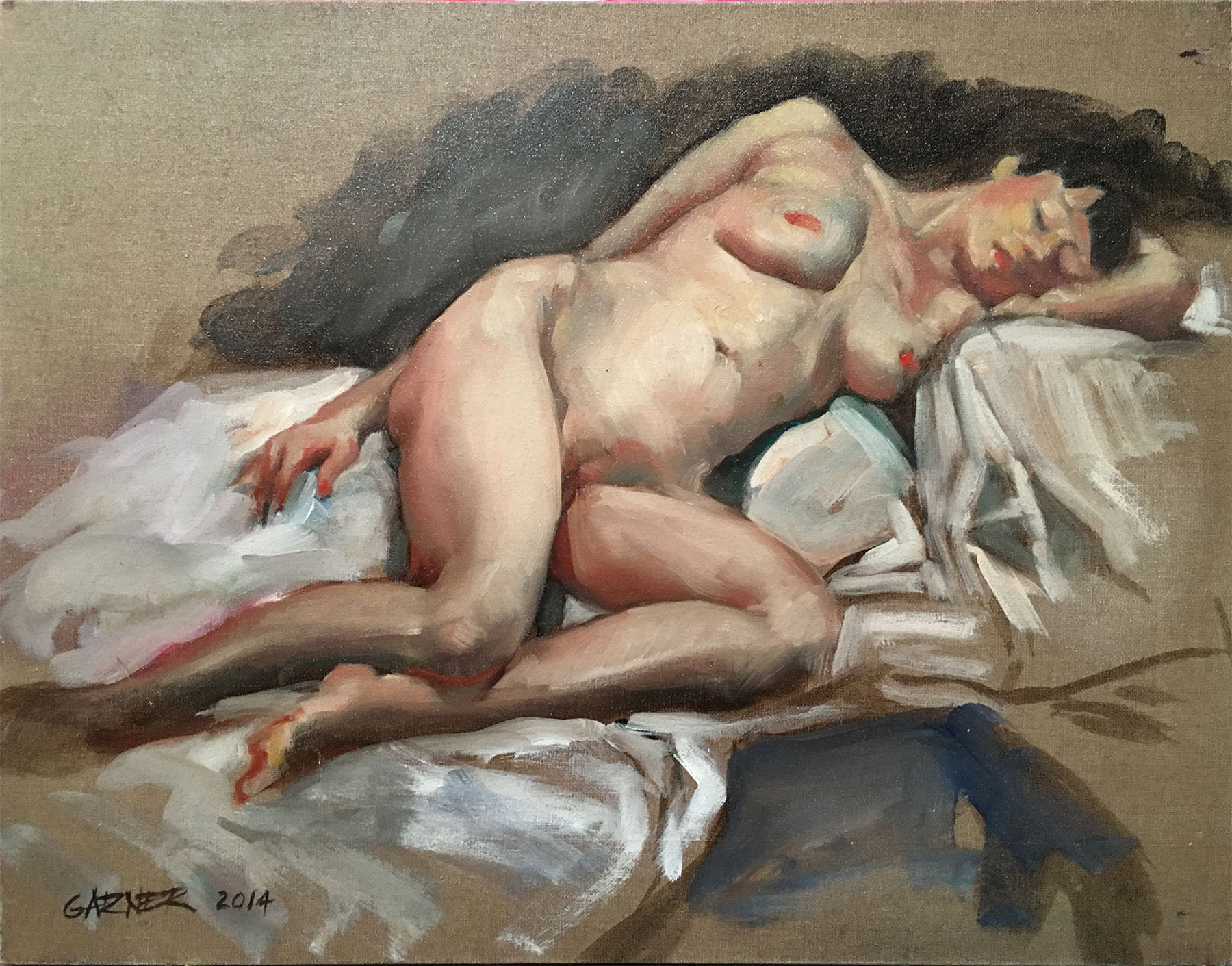 Reclining Nude Sketch, 2014, oil on canvas panel, 14" X 11"