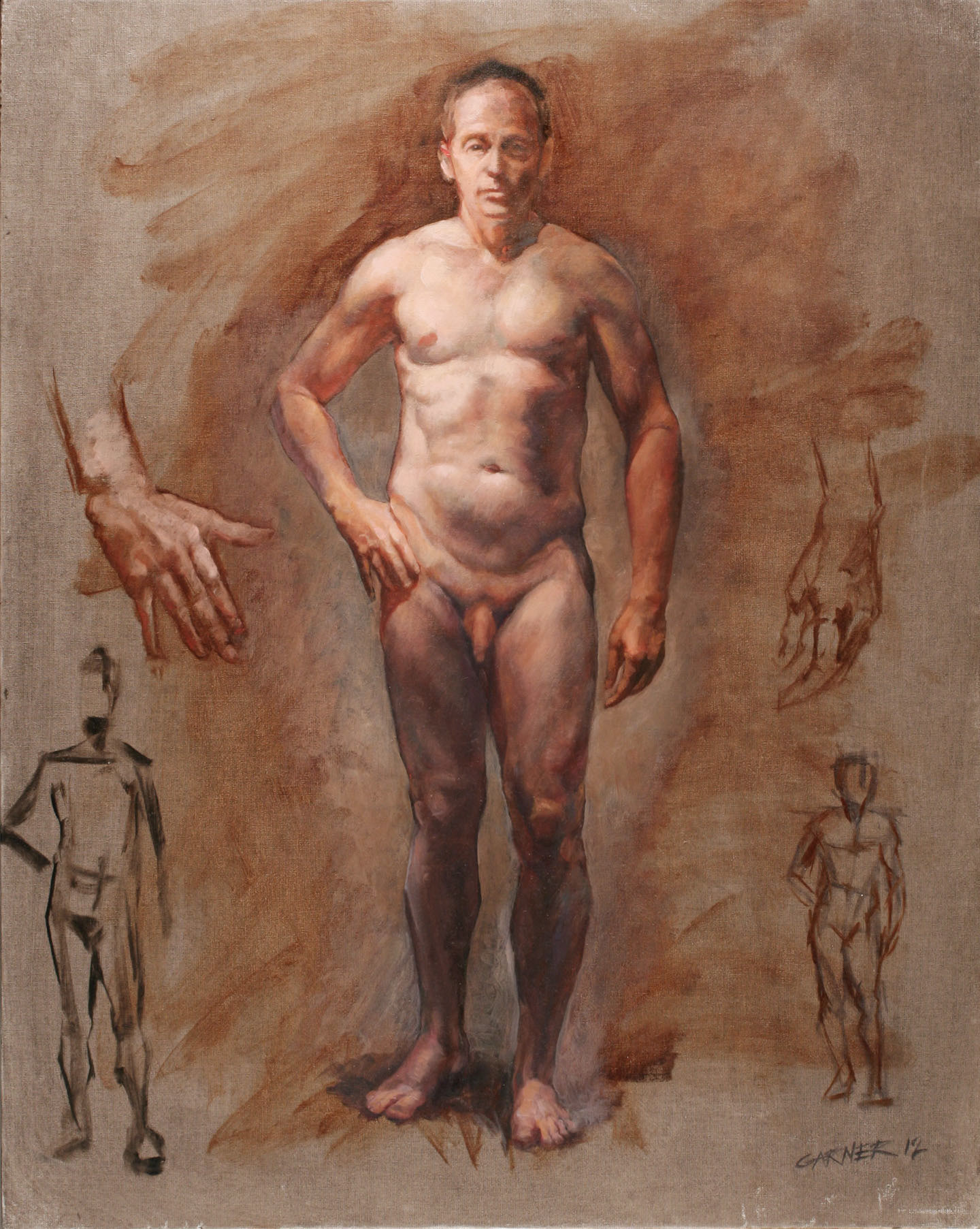 Male Anterior Nude Study, 2012, oil on canvas board, 16" X 20"