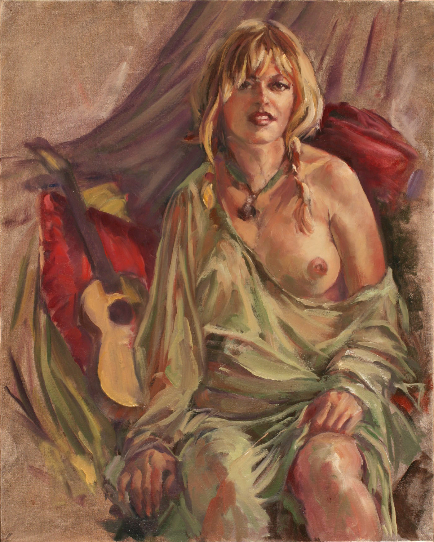 Nude with Guitar, 2015, oil on canvas panel, 16" X 20"