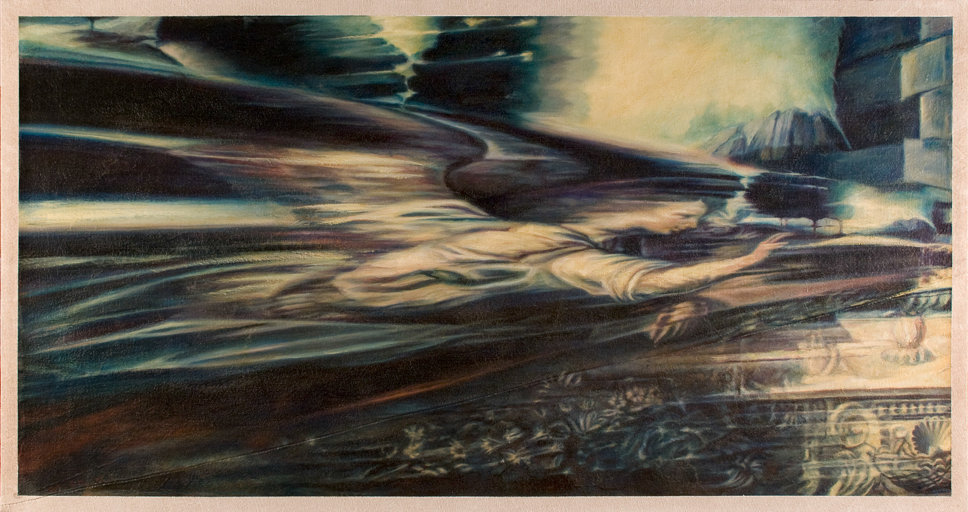 Annunciazione (after Leonardo), 1996, oil on linen, 59" X 31.5"