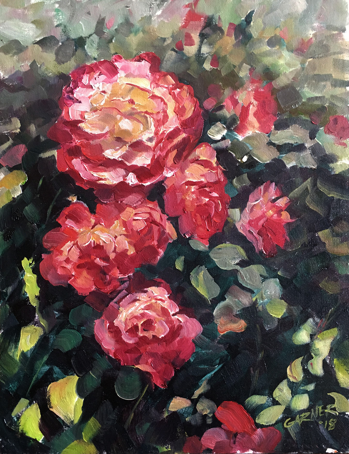 Rose Garden Exhibition Park, 2018, oil on canvas panel, 14" X 11"