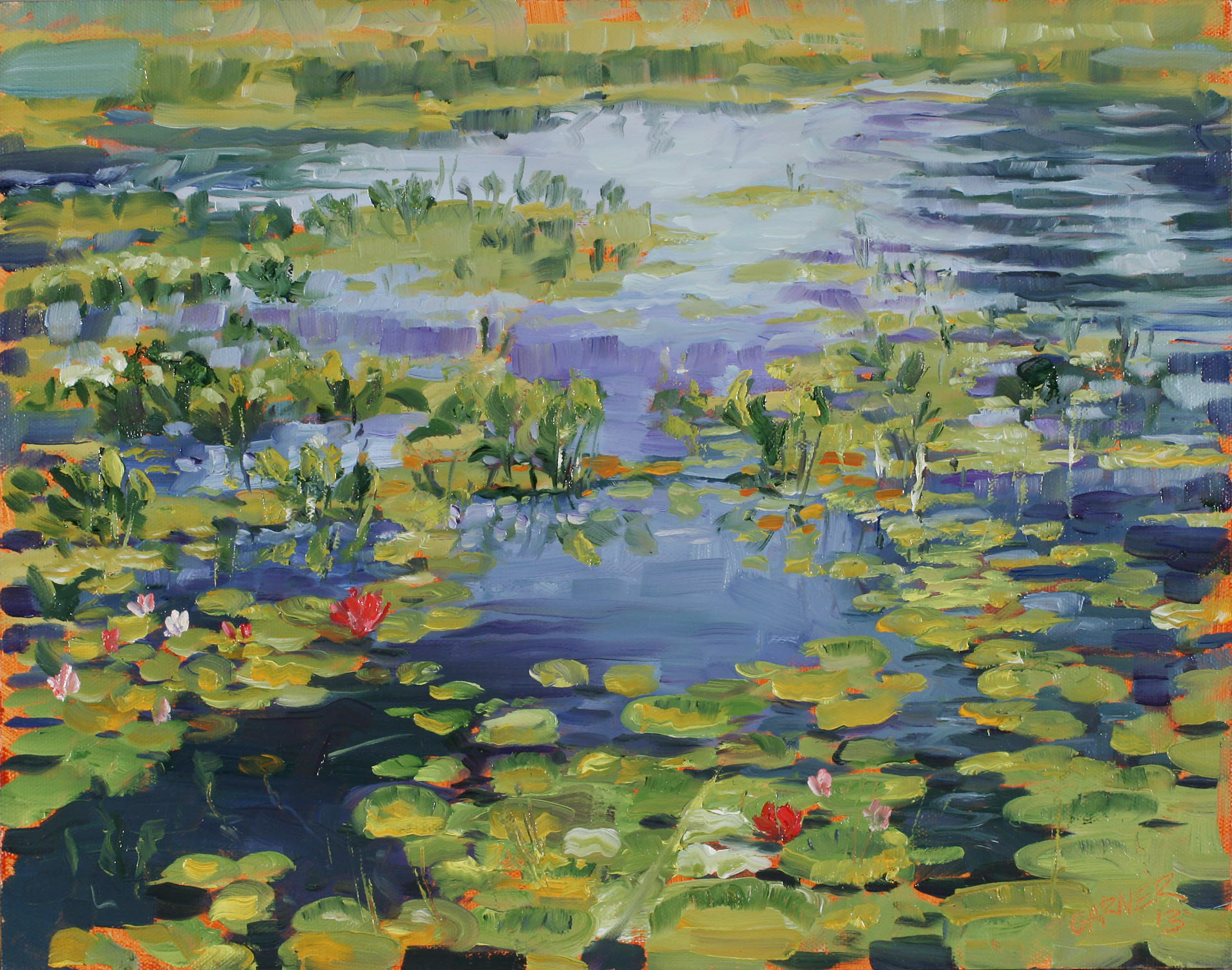 Water Lilies at Echo Park Lake, 2013, oil on canvas panel, 14" X 11"