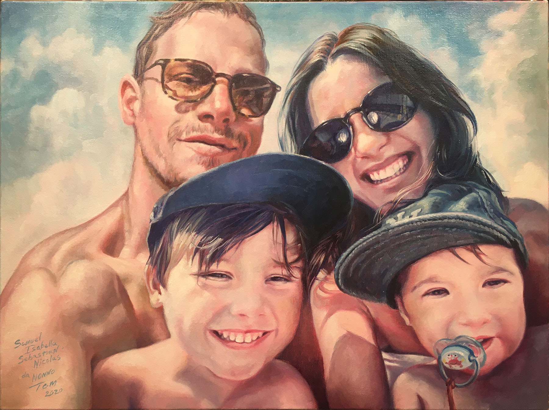  Samuel and Family, 2020, Oil on canvas, 24 x !8" 