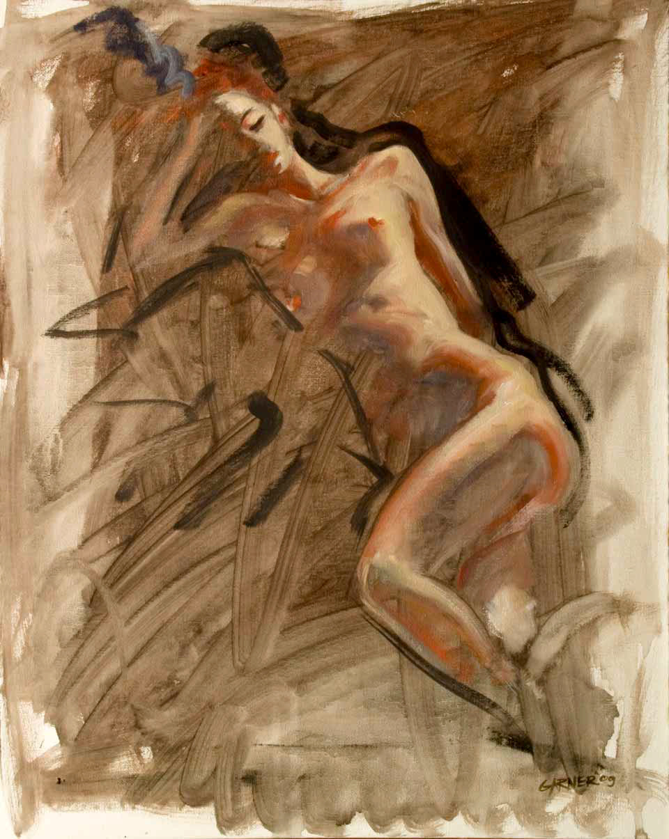 Reclining Nude Sketch, 2009, oil on canvas panel, 16" X 20"