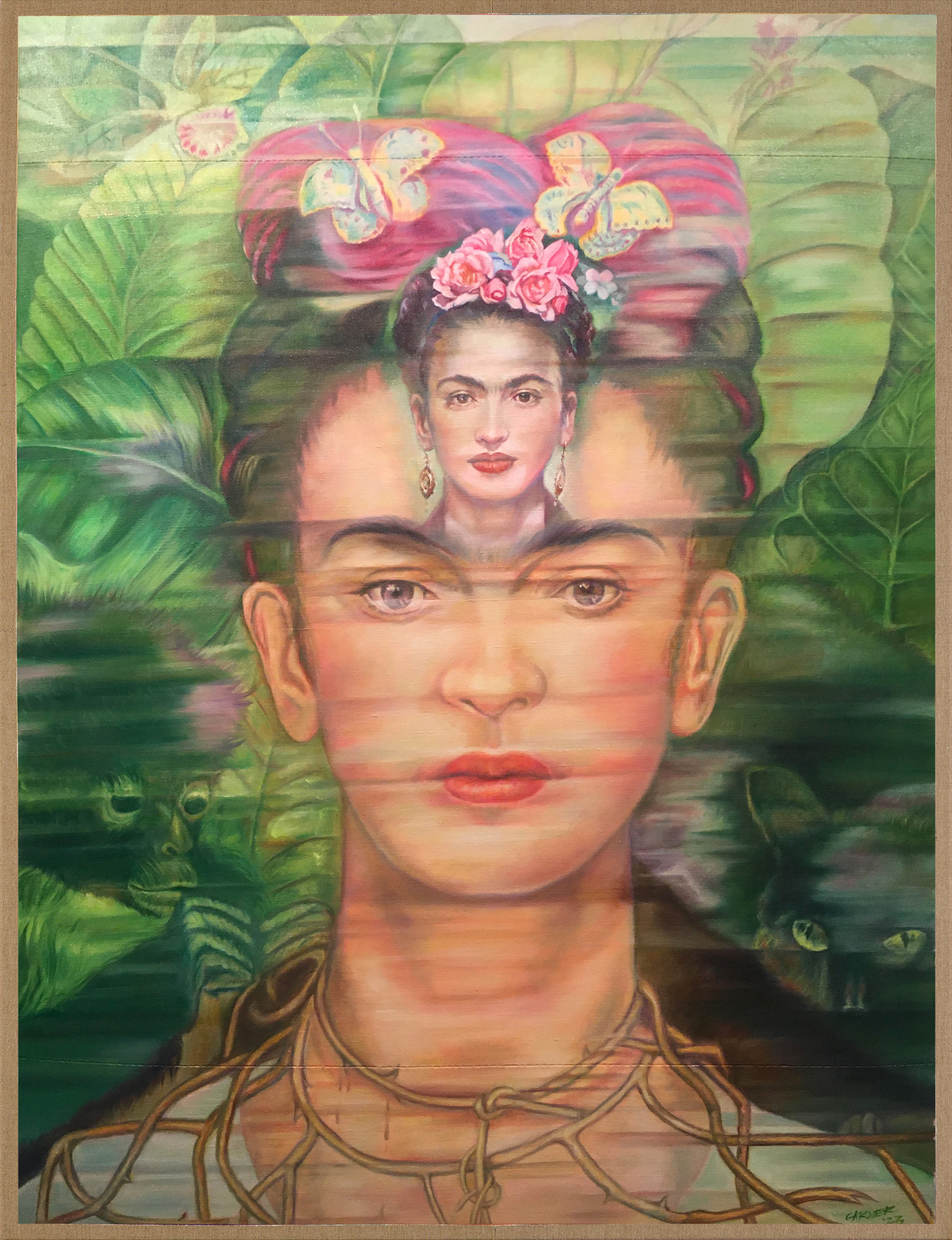 Frida Cats, 2024, oil on linen, 36x48"