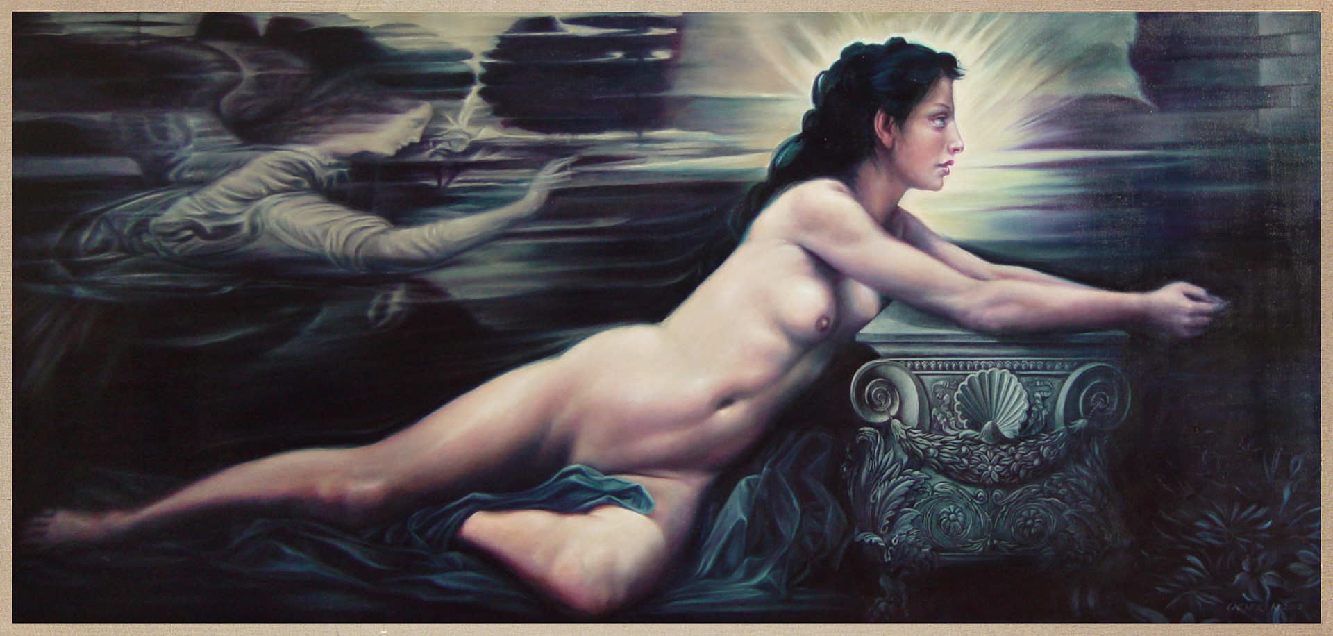 Annunciazione (background after Leonardo), 2002, oil on linen, 72" X 32" NFS