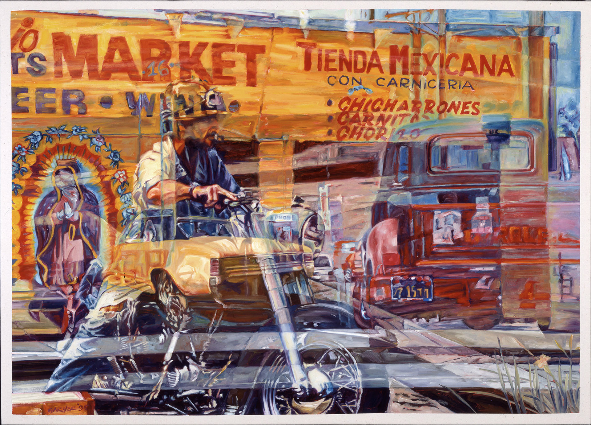 Tienda Mexicana, (a portratait), 1995, Oil on Bull Denim, 100 x 140 cm. Sol