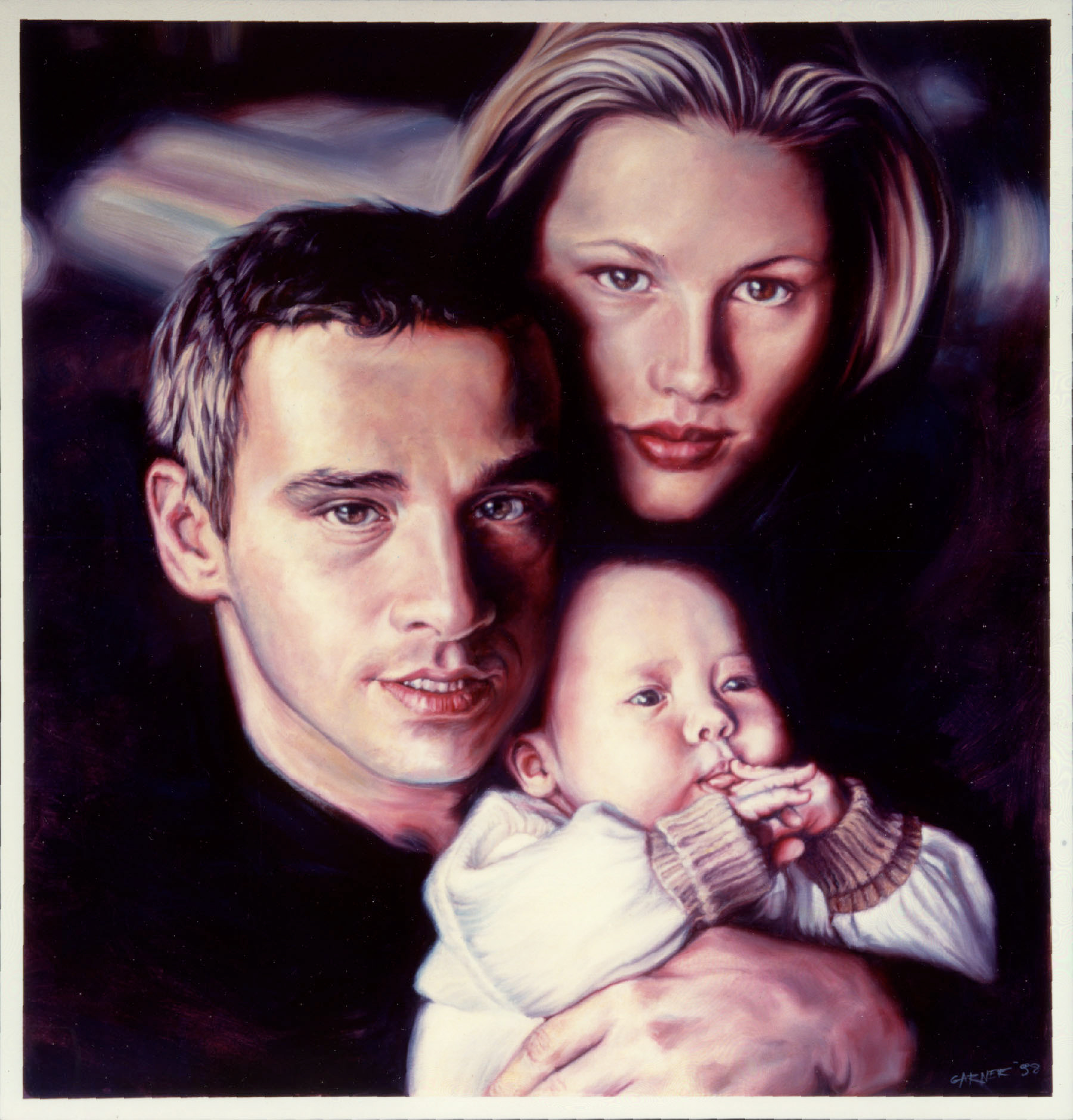 Eros Ramazzotti, Michelle Hunziker and child, 1998, c. 100 X 100 cm. Commission