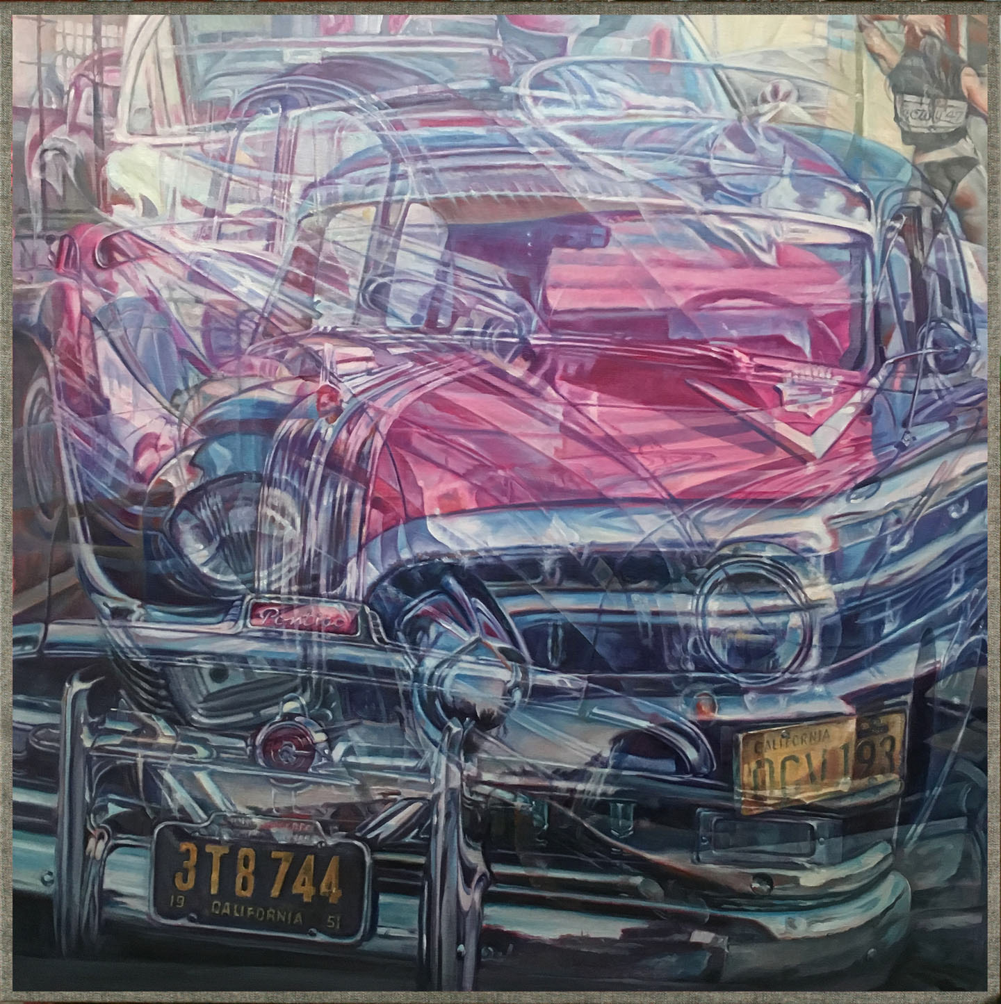 Cadillac, 2016, oil on denim, 36 x 36