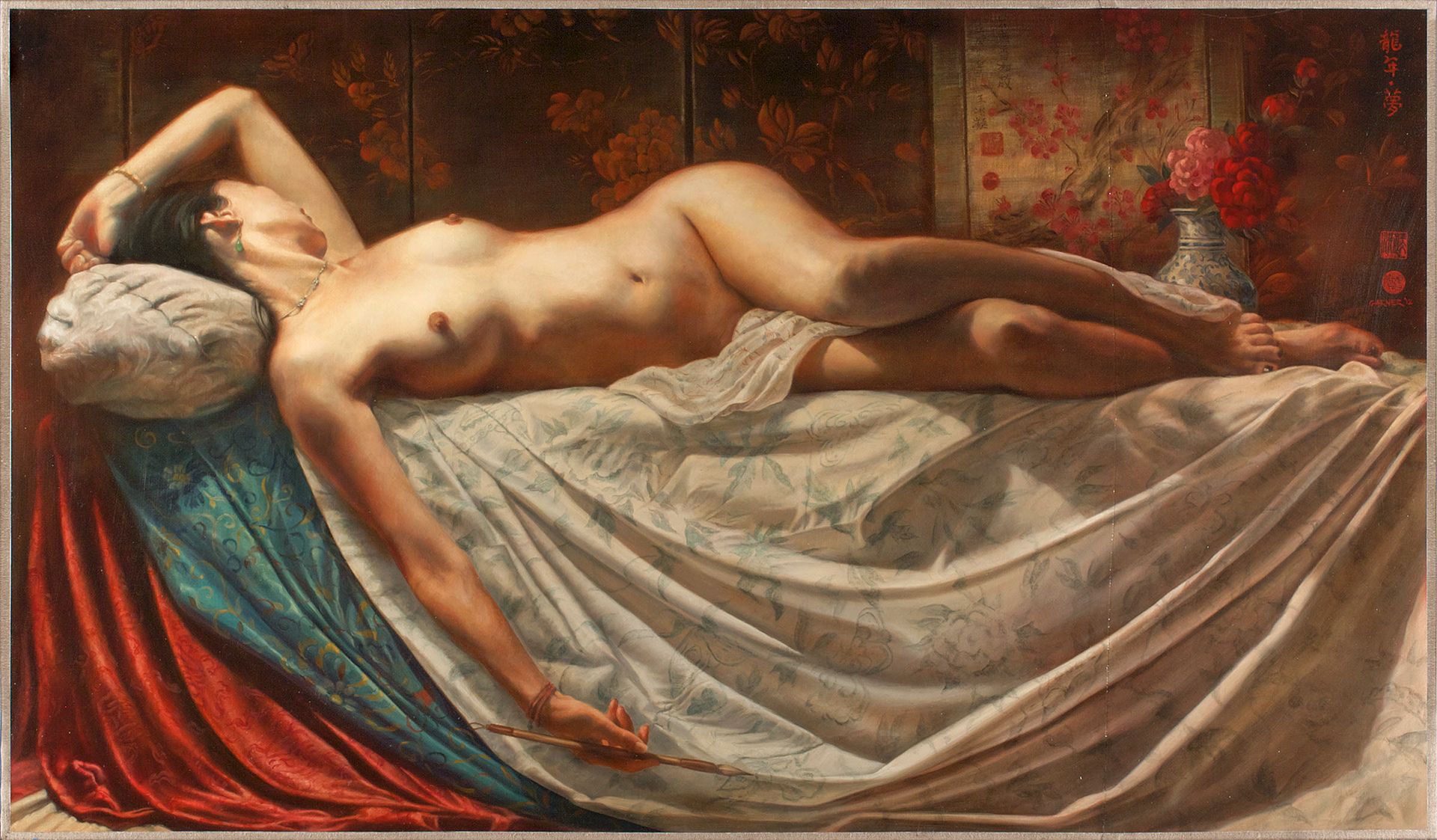 Reclining Nude with Florals, 2012, oil on linen, 48" X 28"