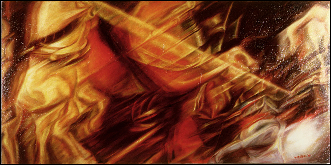 Embattled Perspective (after Paolo Uccello), 1992, oil on canvas, 150 X 75 cm.