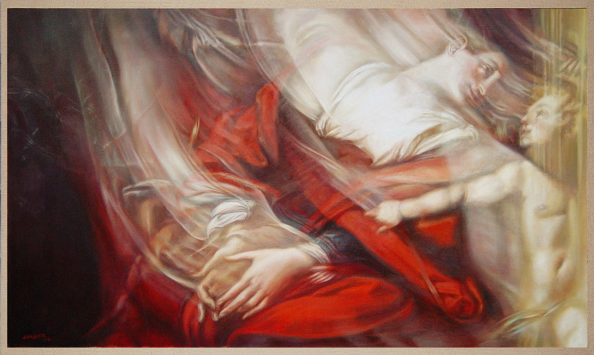Altri Mani (after Procacini, Cerano, Morazone), 2003, oil on linen, 50" X 30"
