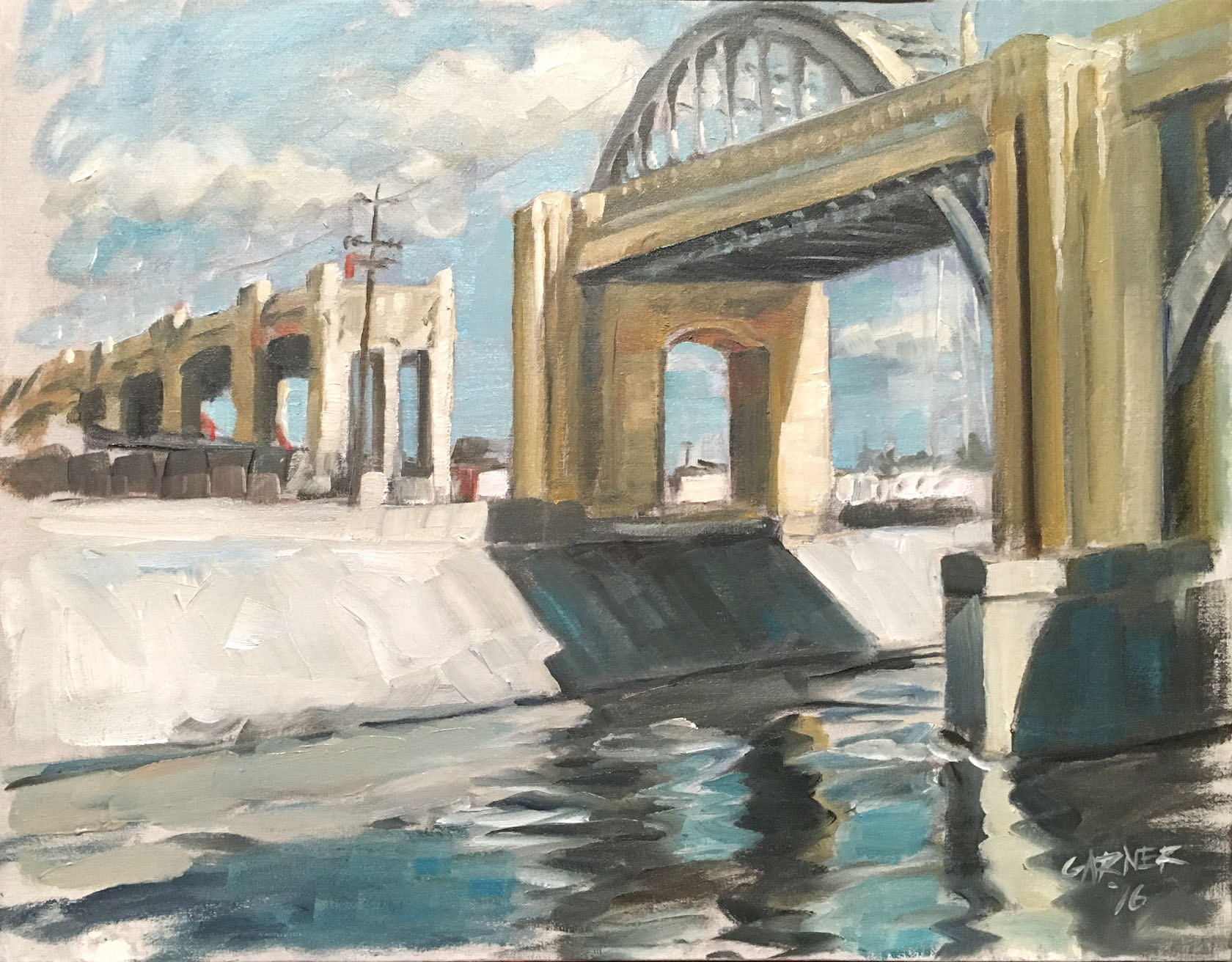 Demolition of the 6th St. Bridge, 2016, oil on canvas panel, 14" X 11"