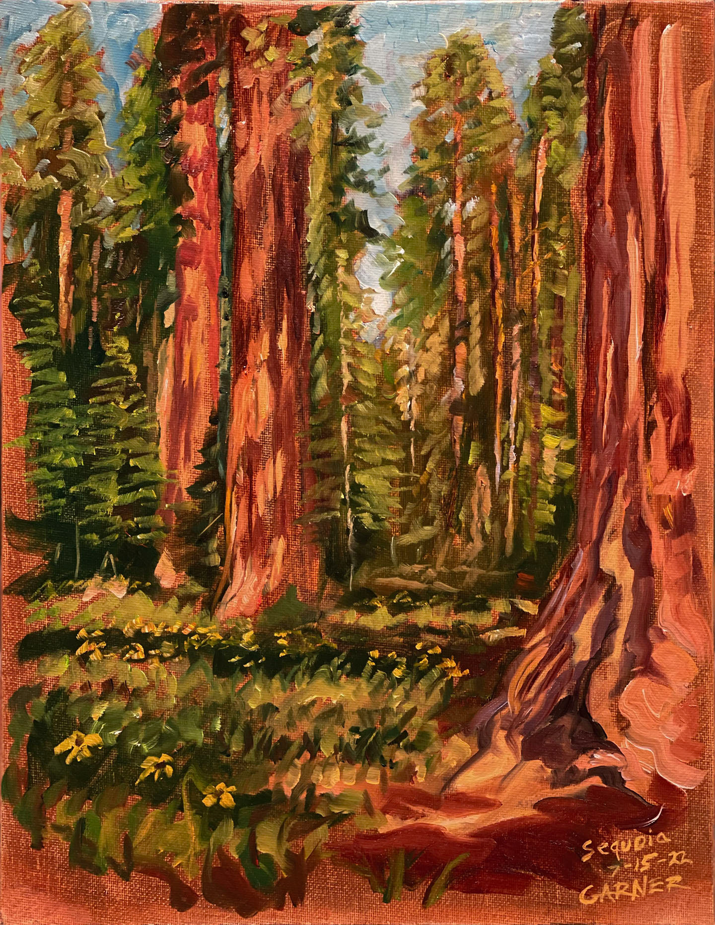 Redwood Grove, Sequoia, 2022, oil on canvas, 14" X 11"
