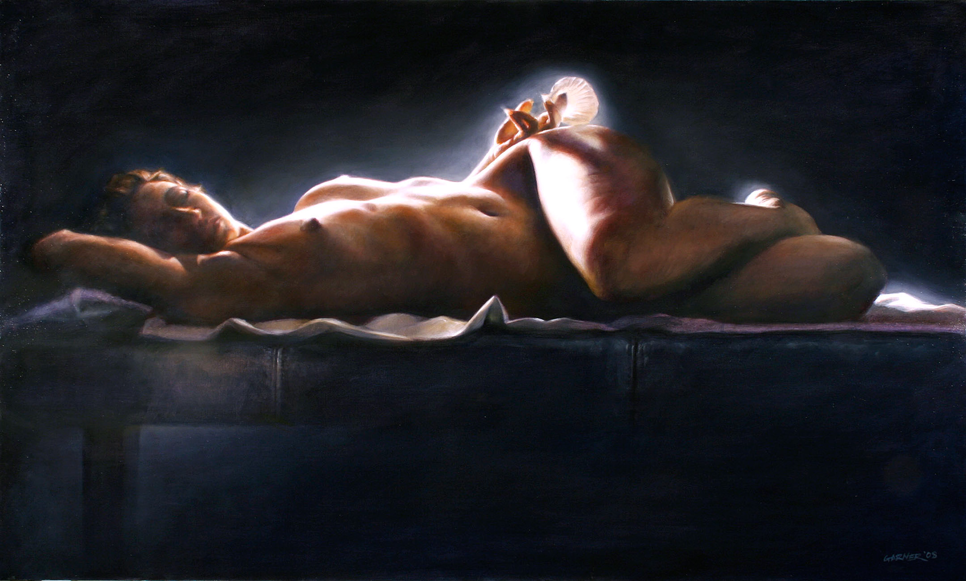 Nude with Shell, 2008, oil on canvas, 40" X 24"