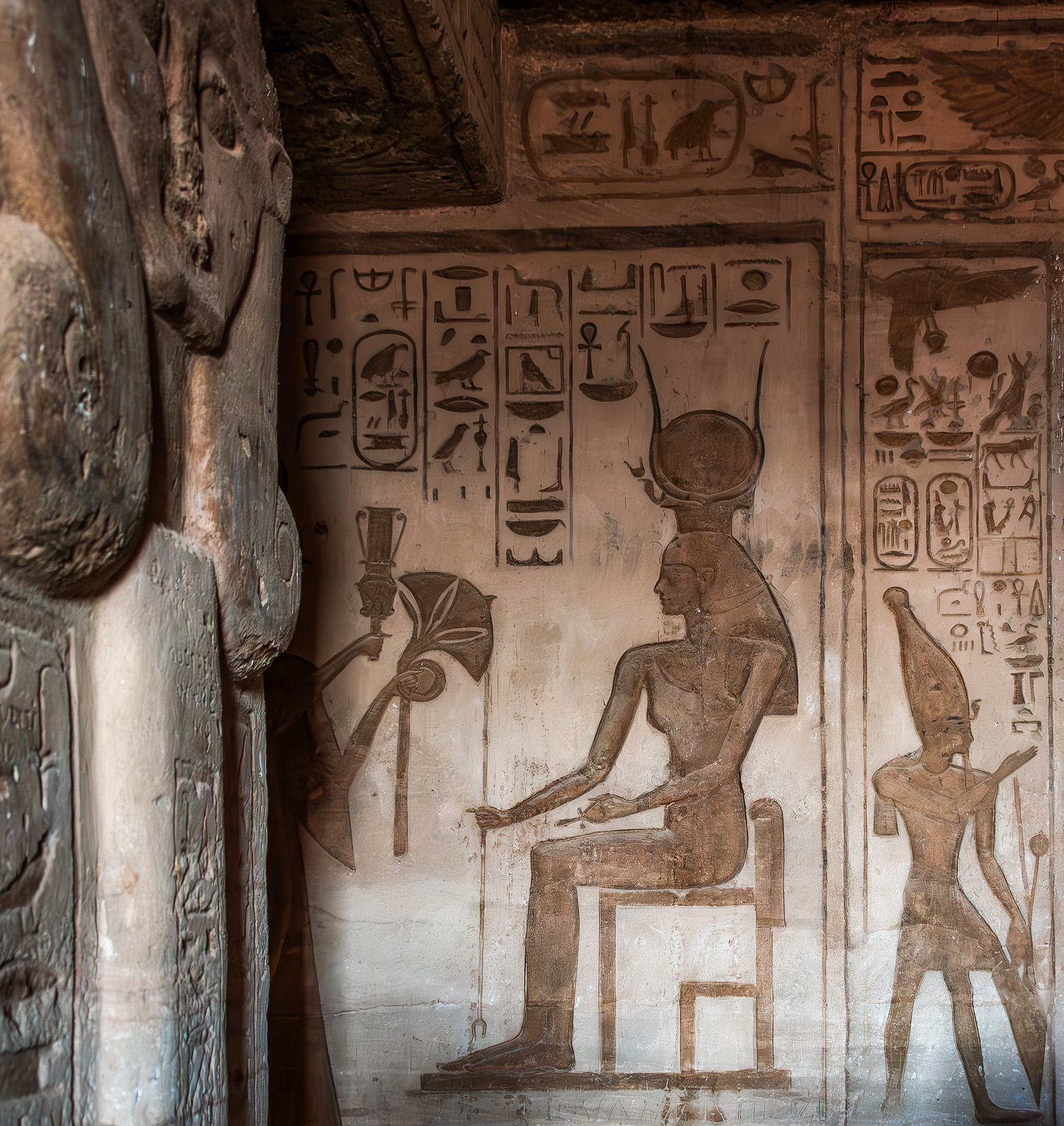 Abu Simbel: Seated goddess Hathor in small temple.