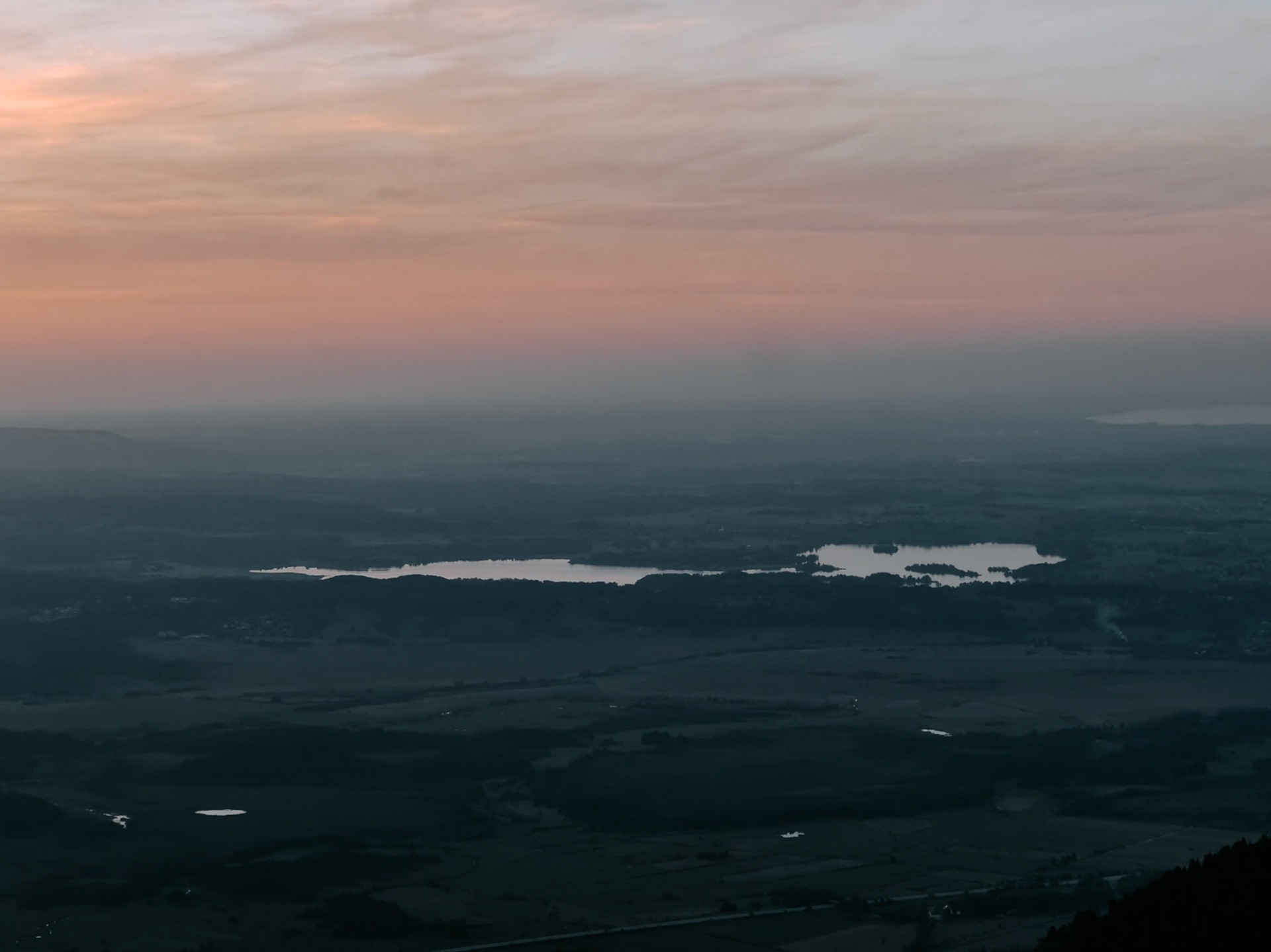 Lake Staffelsee in the evening seen from Zwölferkopf