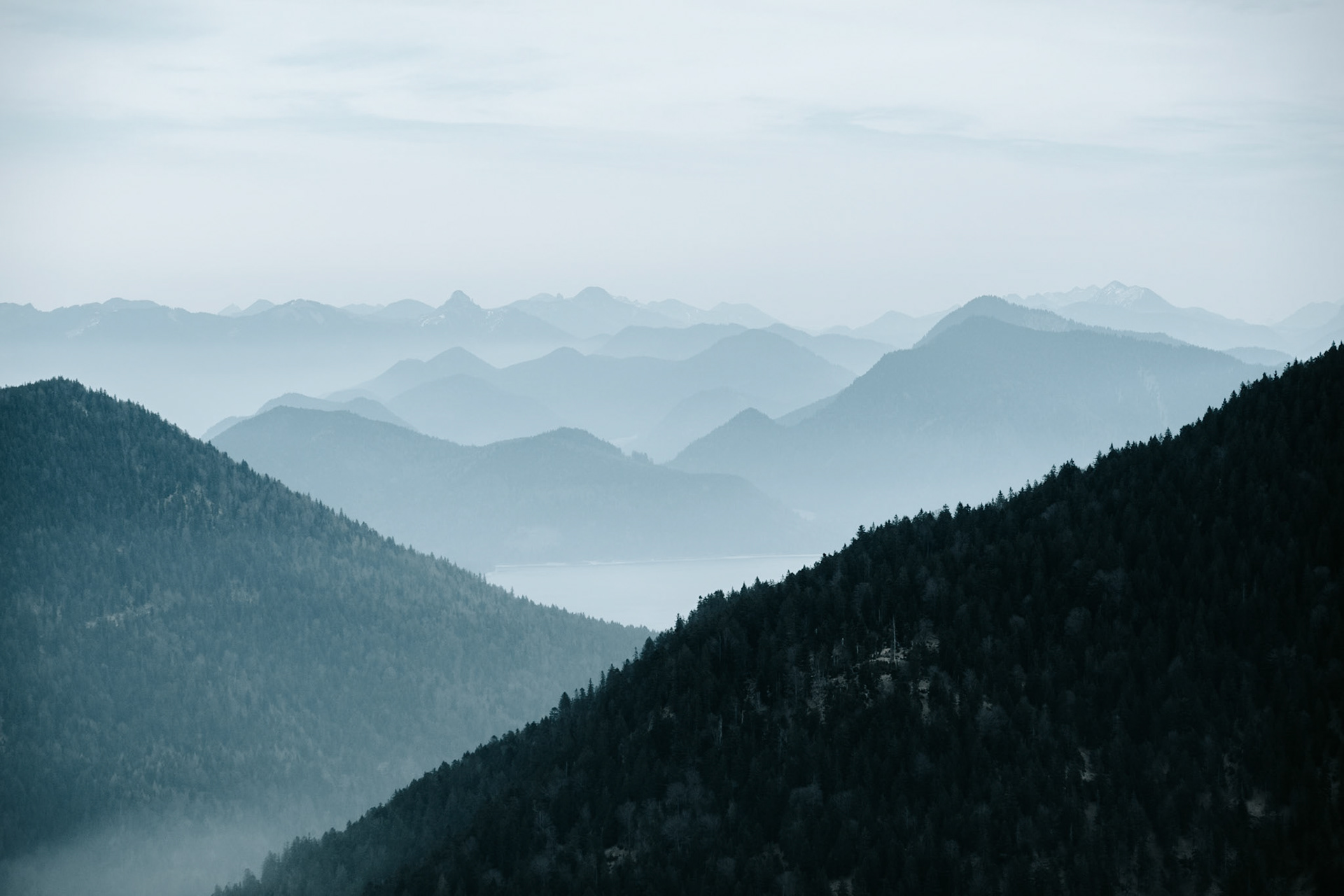 Lake Walchensee in the fog