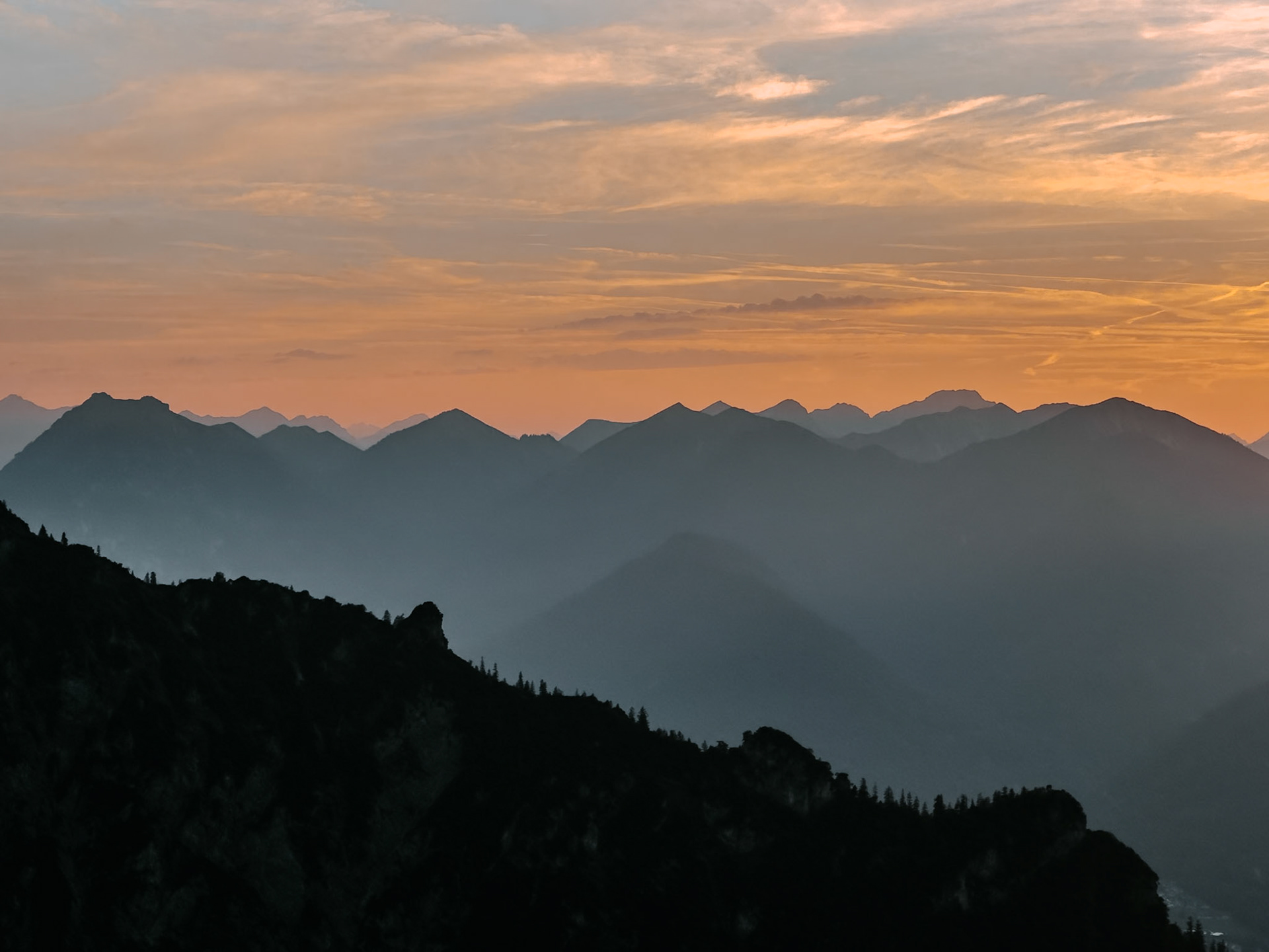 Silhoutte of mountains during sunset