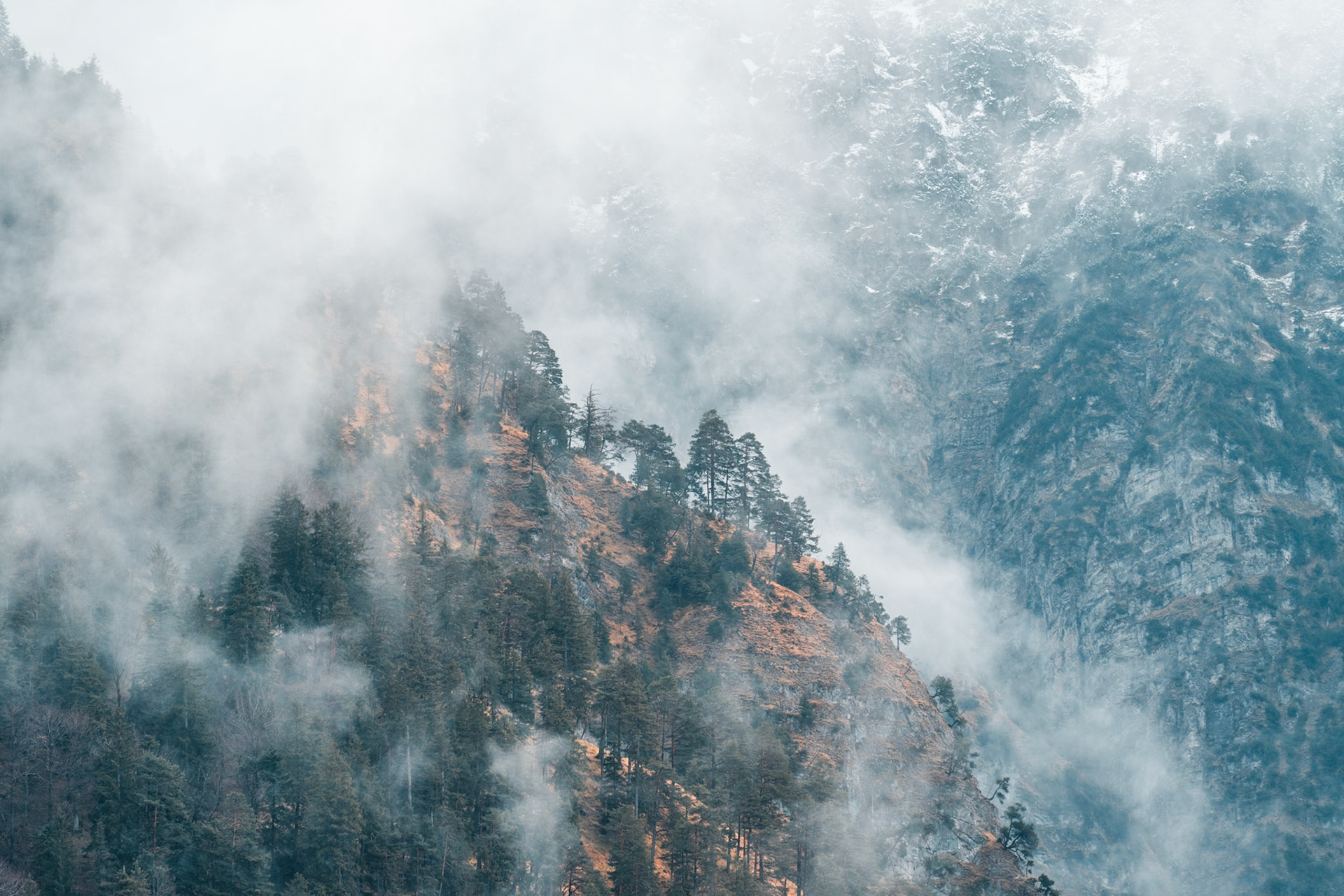 Mist is moving up from the valley