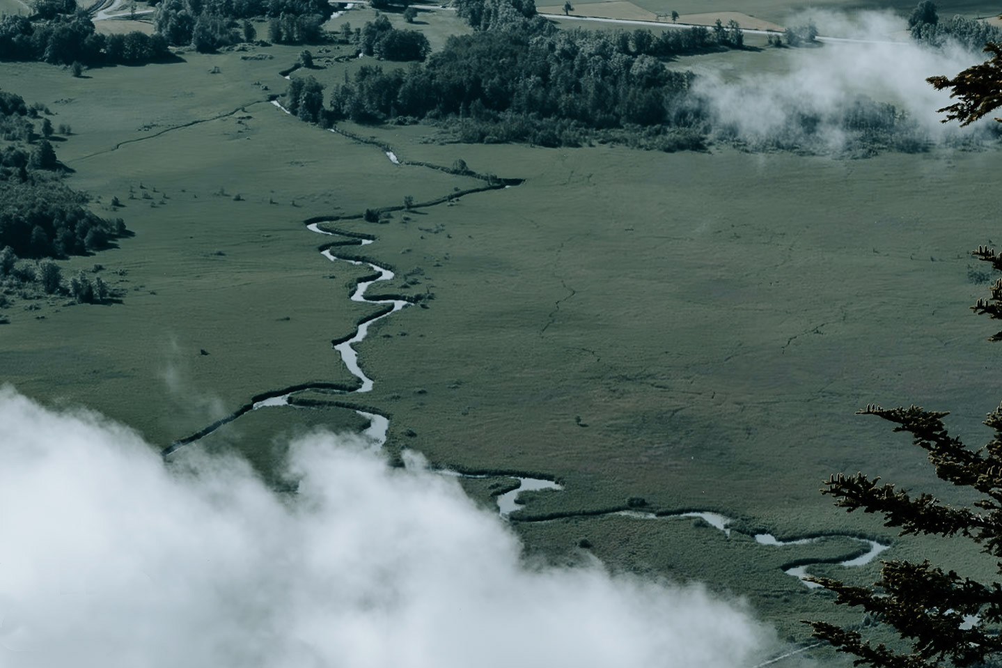 A stream meanders through the meadow near Pressegger Lake