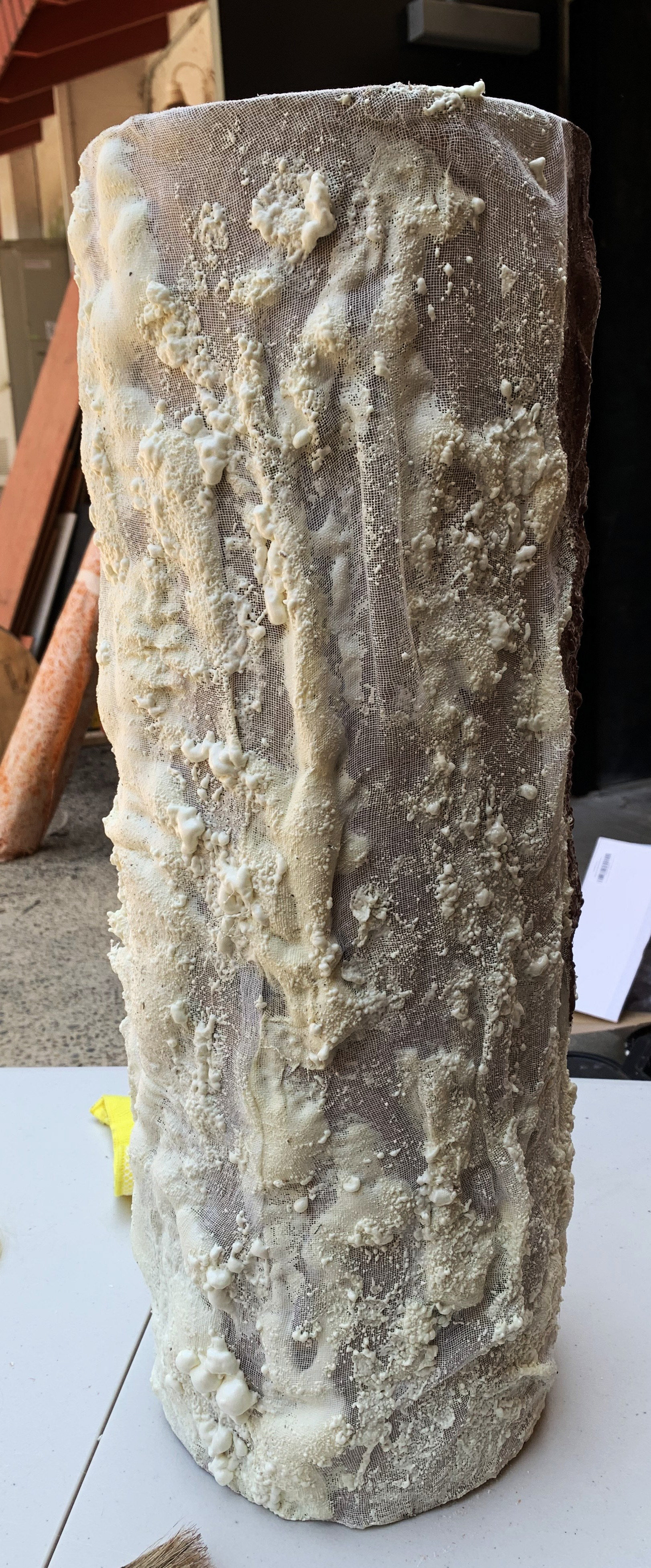 Fake Log Using Tulle Fabric and Great Stuff Foam
