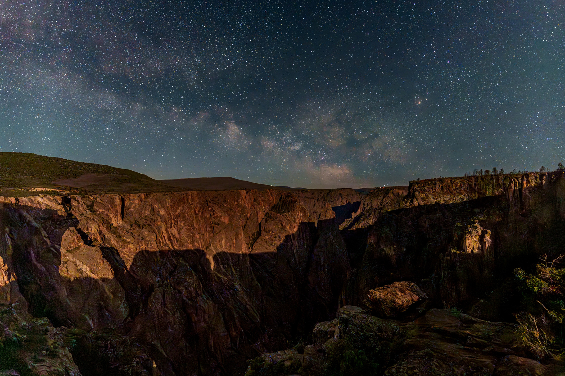 Black Canyon of the Gunnison Under Milky Way and Moonlight