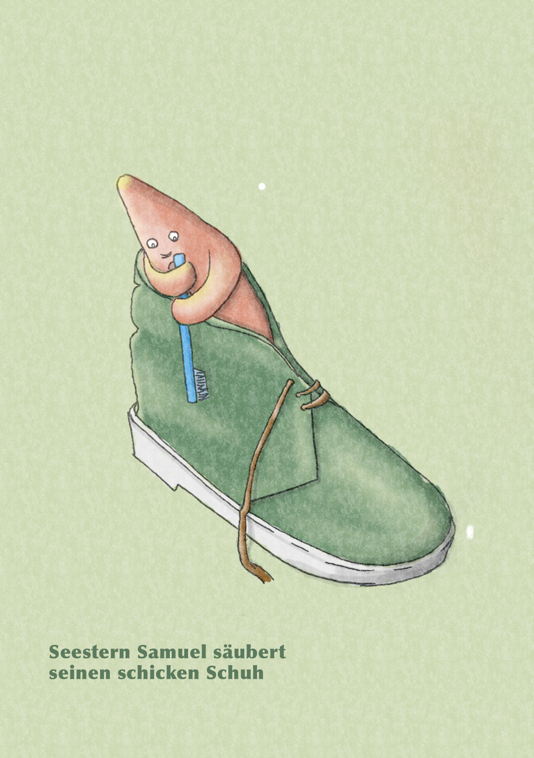 Starfish Samuel cleans his spiffy shoe