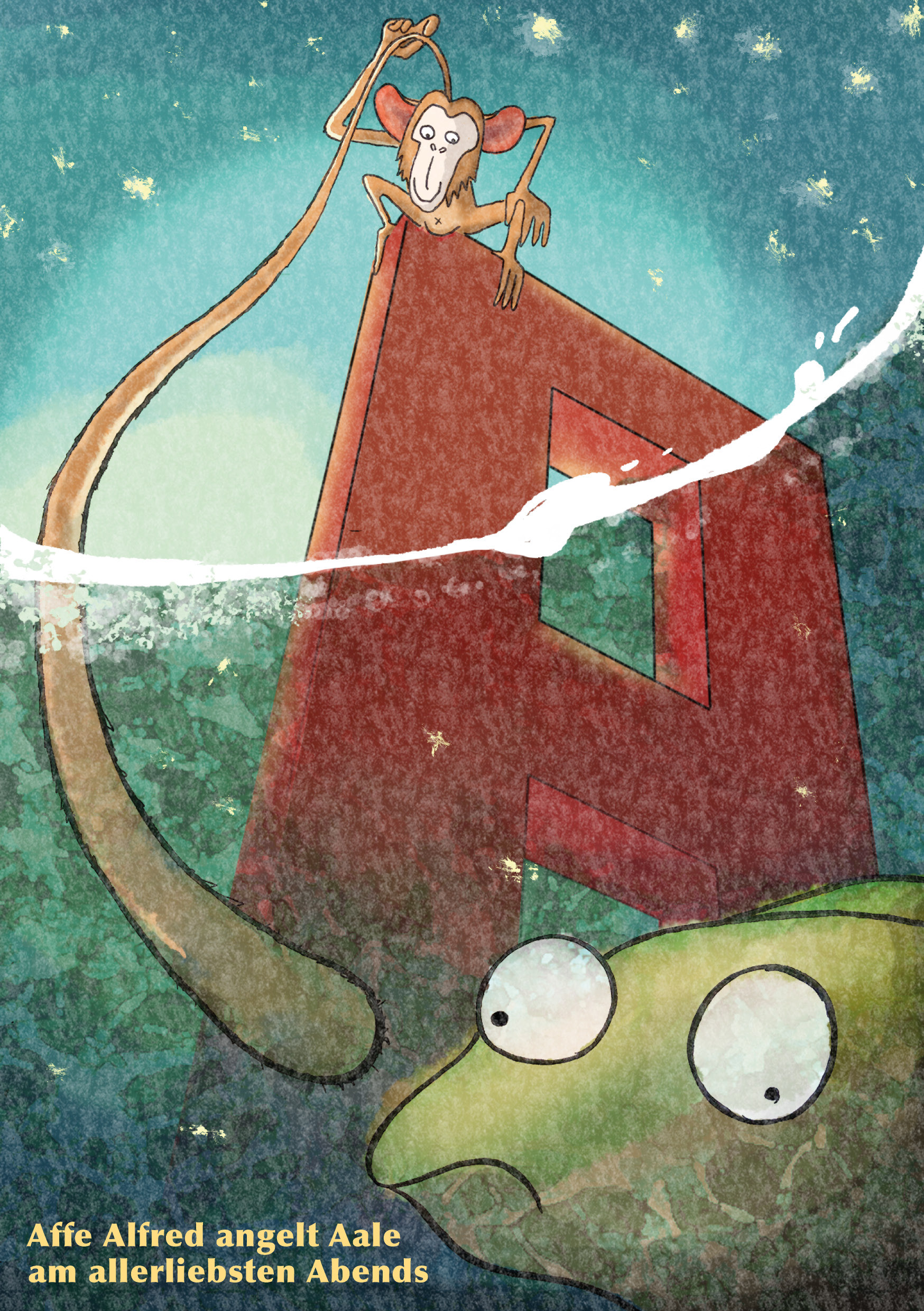 Monkey Alfred´s most favorite time to fish eel is in the evening