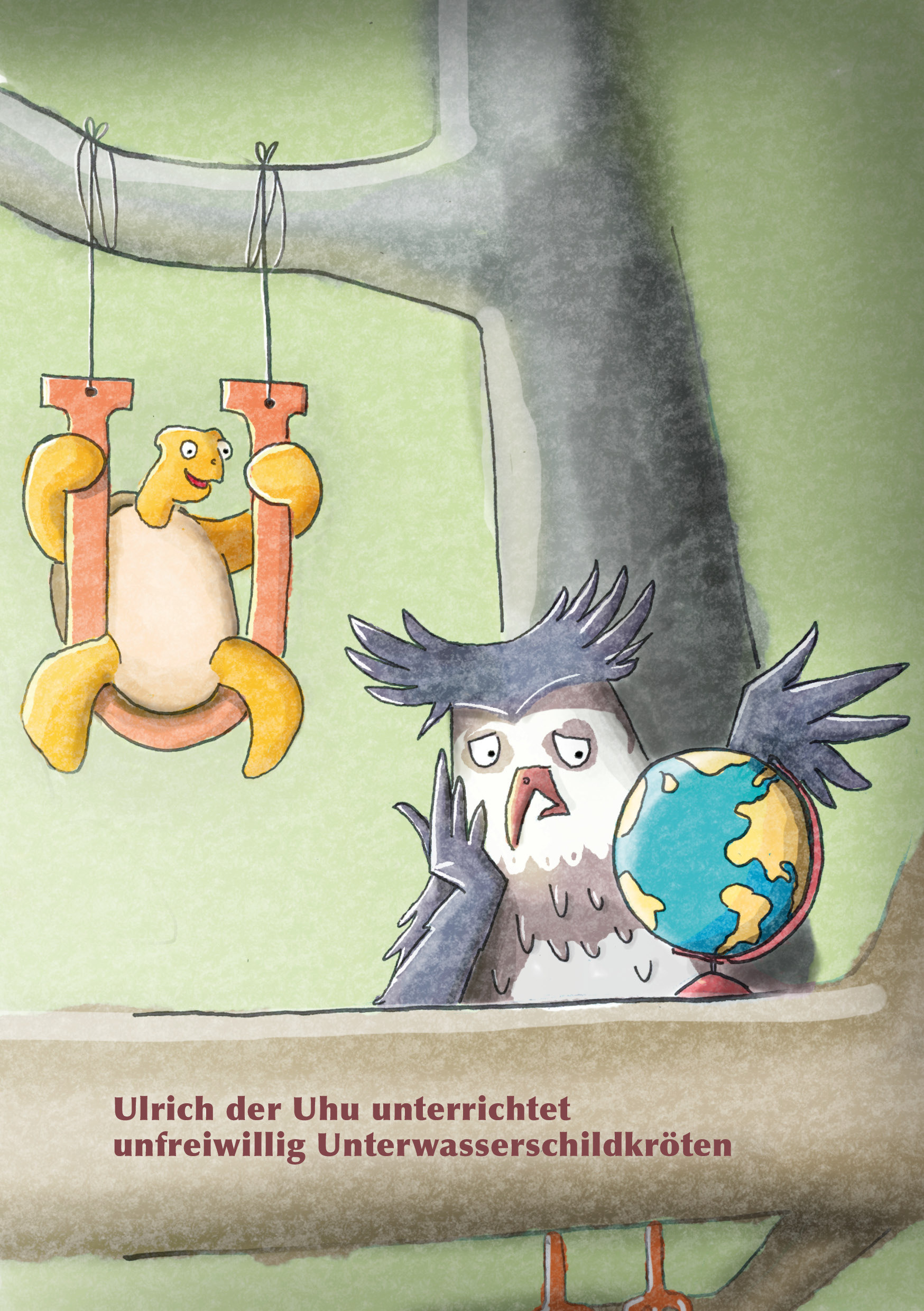 Ulrich the eagle owl involuntarily teaches underwater turtles