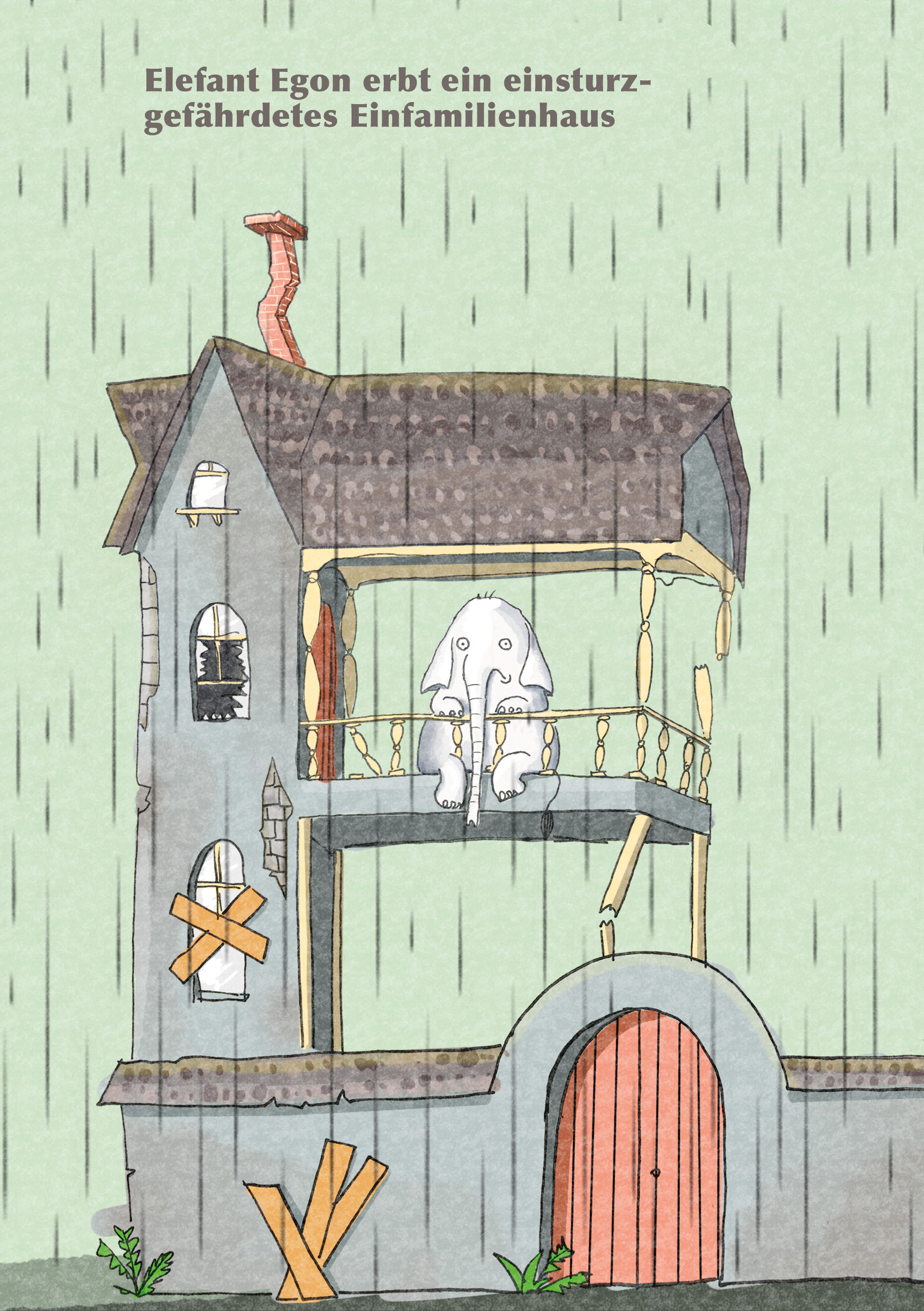 Elephant Egon inherits a house in danger of collapsing.
