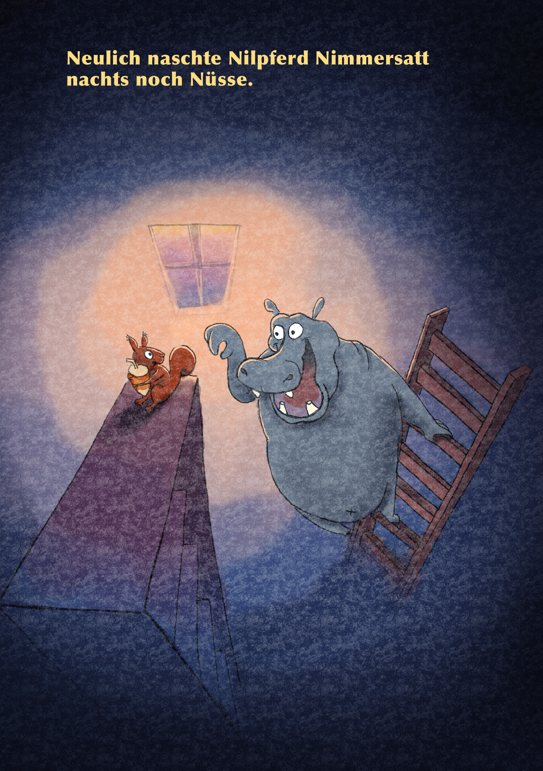 Just recently Nimmersat the hippopotamus snacked nuts at night
