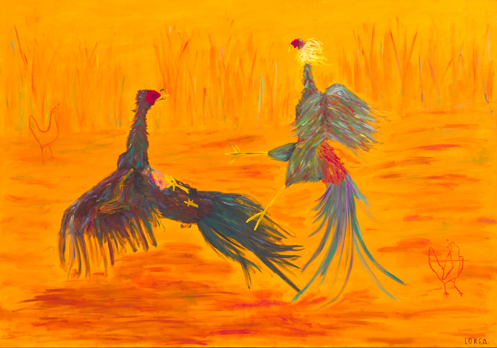 Pelea de gallos, no gallos de pelea // Óleo sobre tela