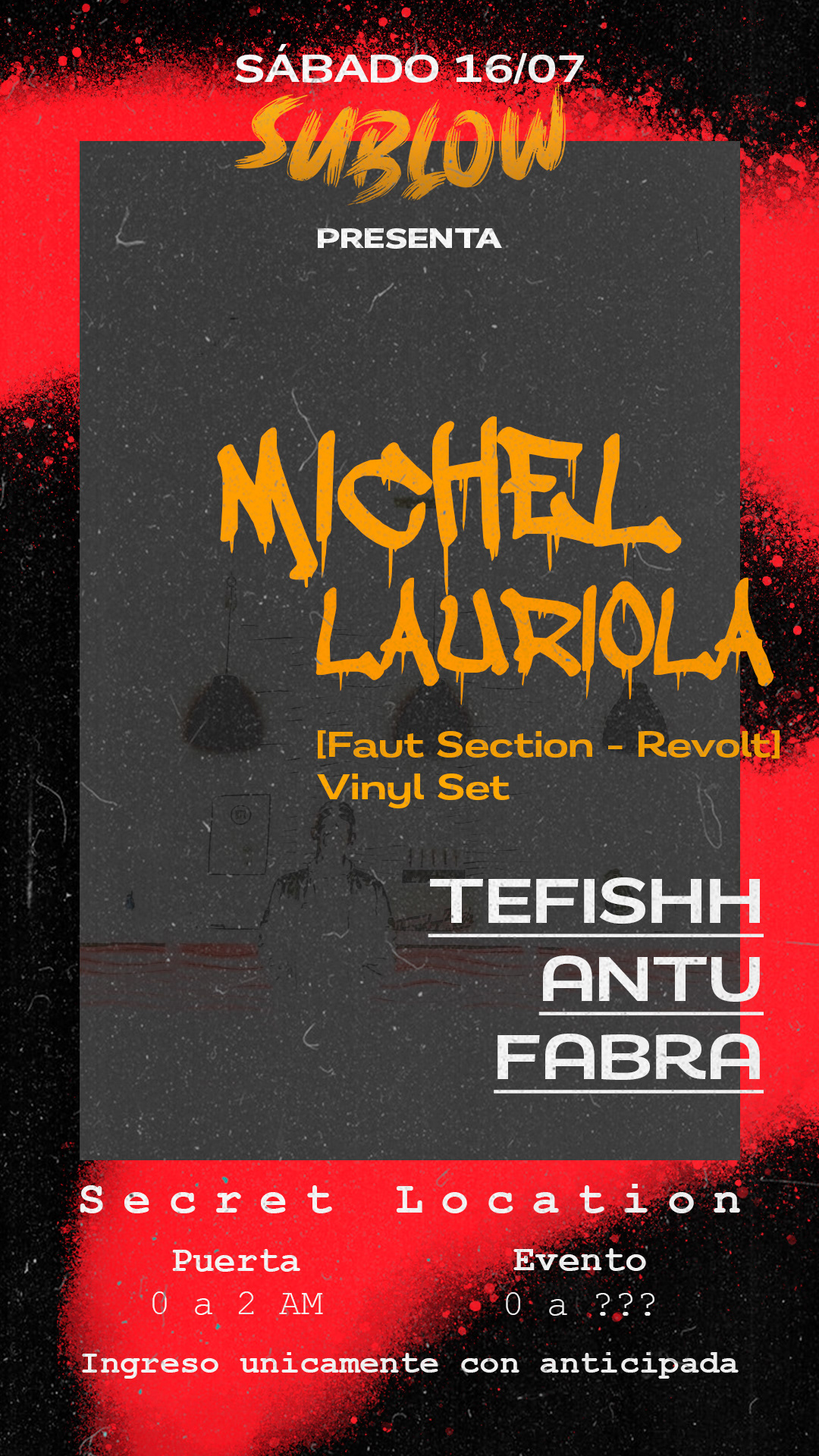 Evento 16/07 - Michel Lauriola + Tefishh, Antu, Fabra