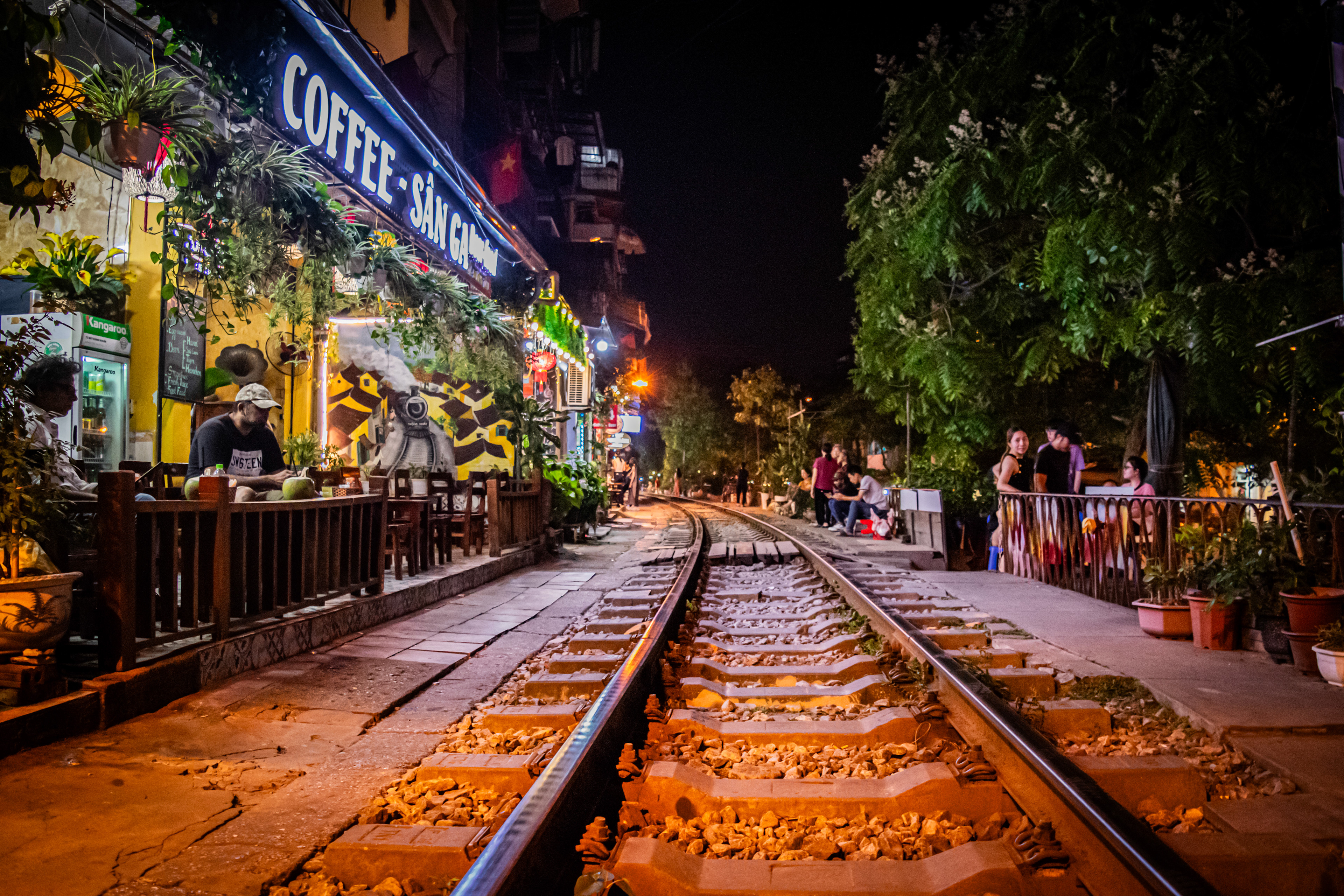 Hanoi Train Street View with coffee shops