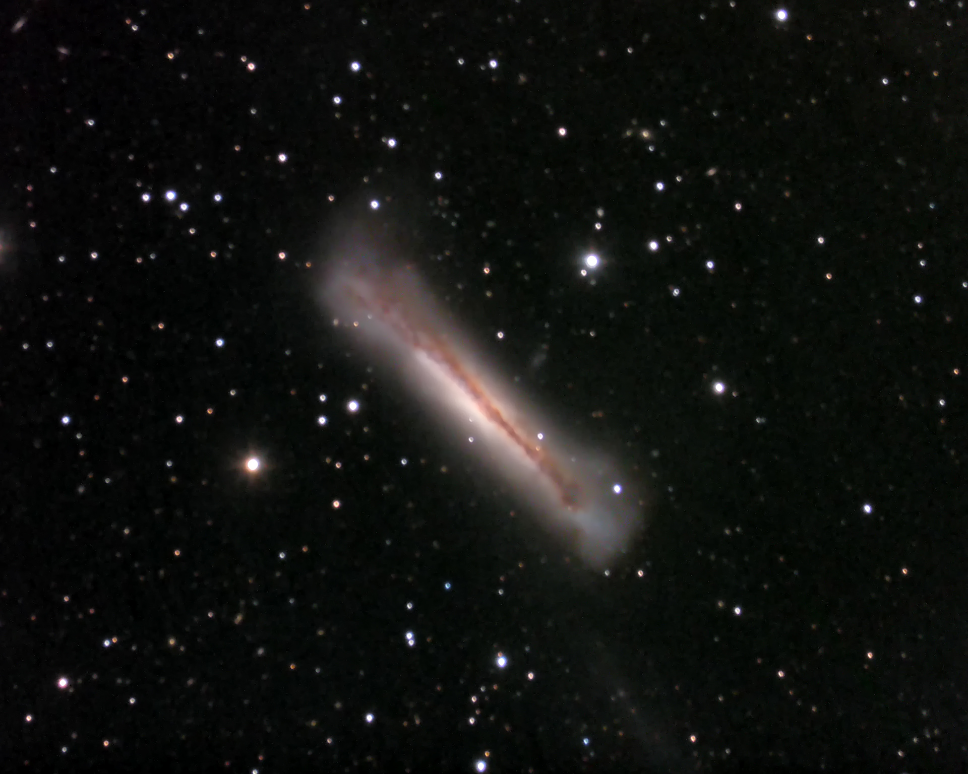 NGC3628, the Hamburger Galaxy. The third element of the Triplet. — at Lockwood Valley, California.