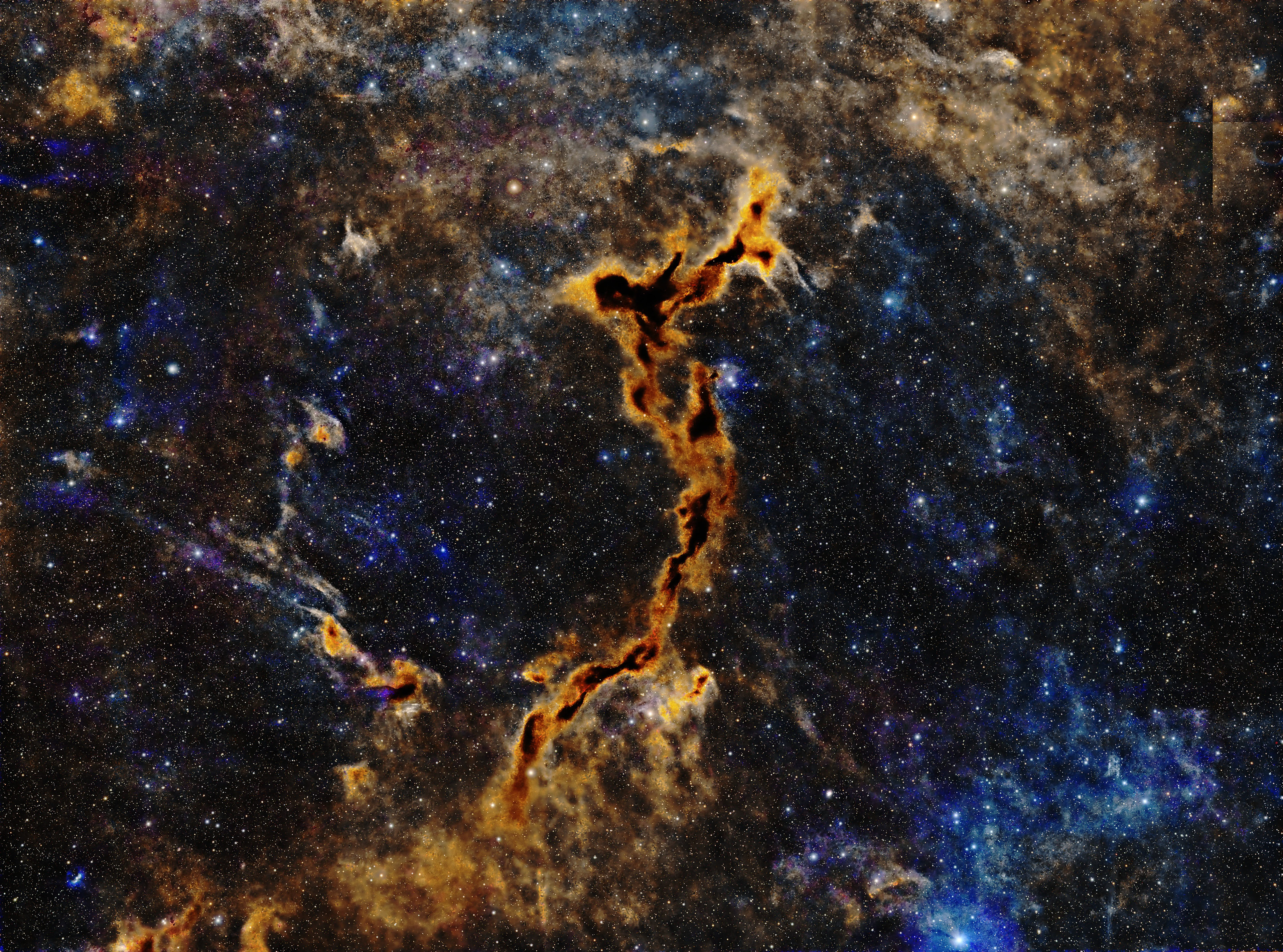 Barnard 150 (B 150) is a dark nebula located in the Cepheus constellation 1200 light years away from Earth. It is also known as the Seahorse Nebula or the Dark Seahorse Nebula due to its shape. Do you see it? This image is true color!  