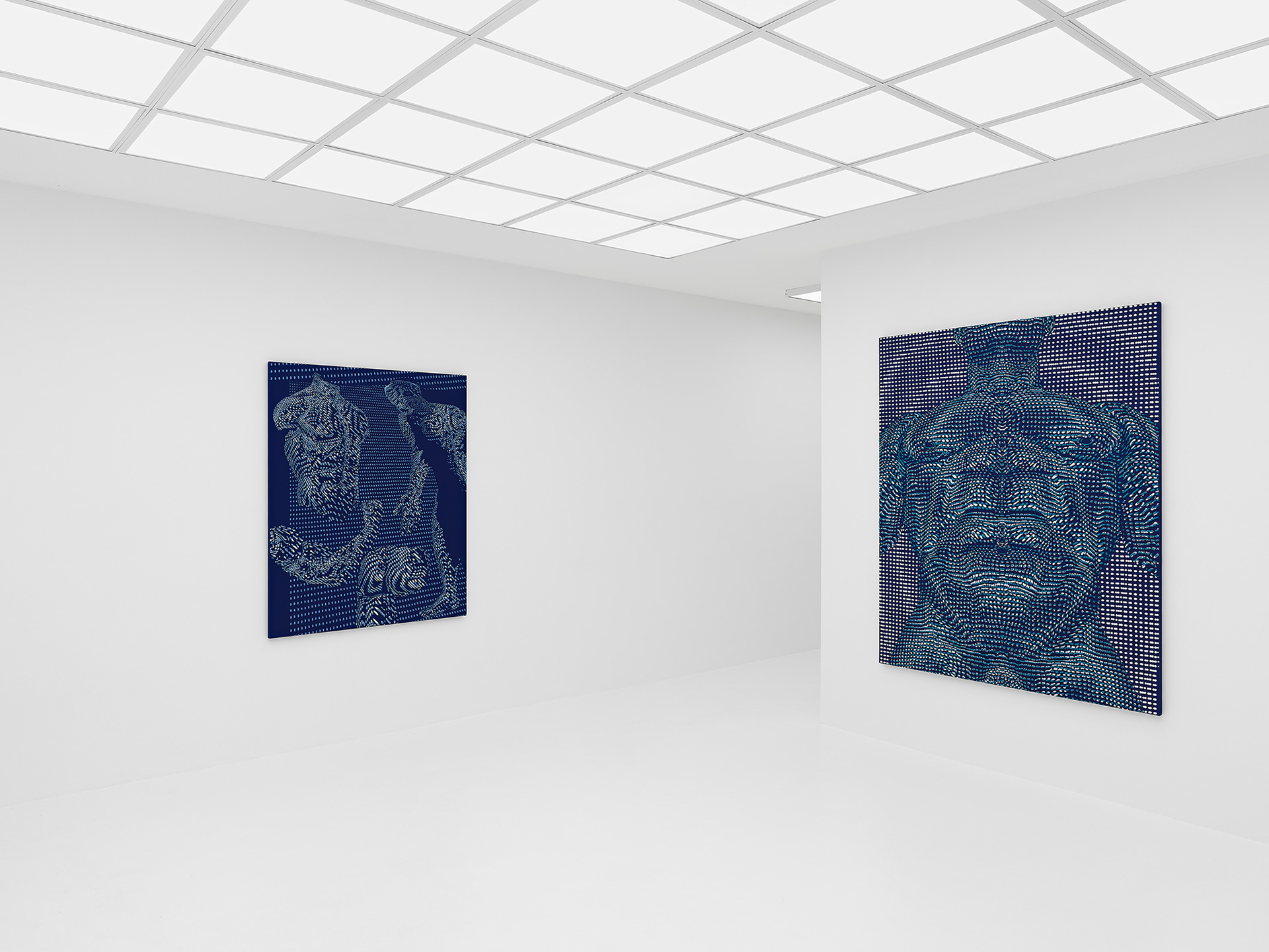 Artist Joseph Parra, exhibition TechNoir, installation of Specters of Paul Rudolph Cruise the Mineshaft, Untitled Clone