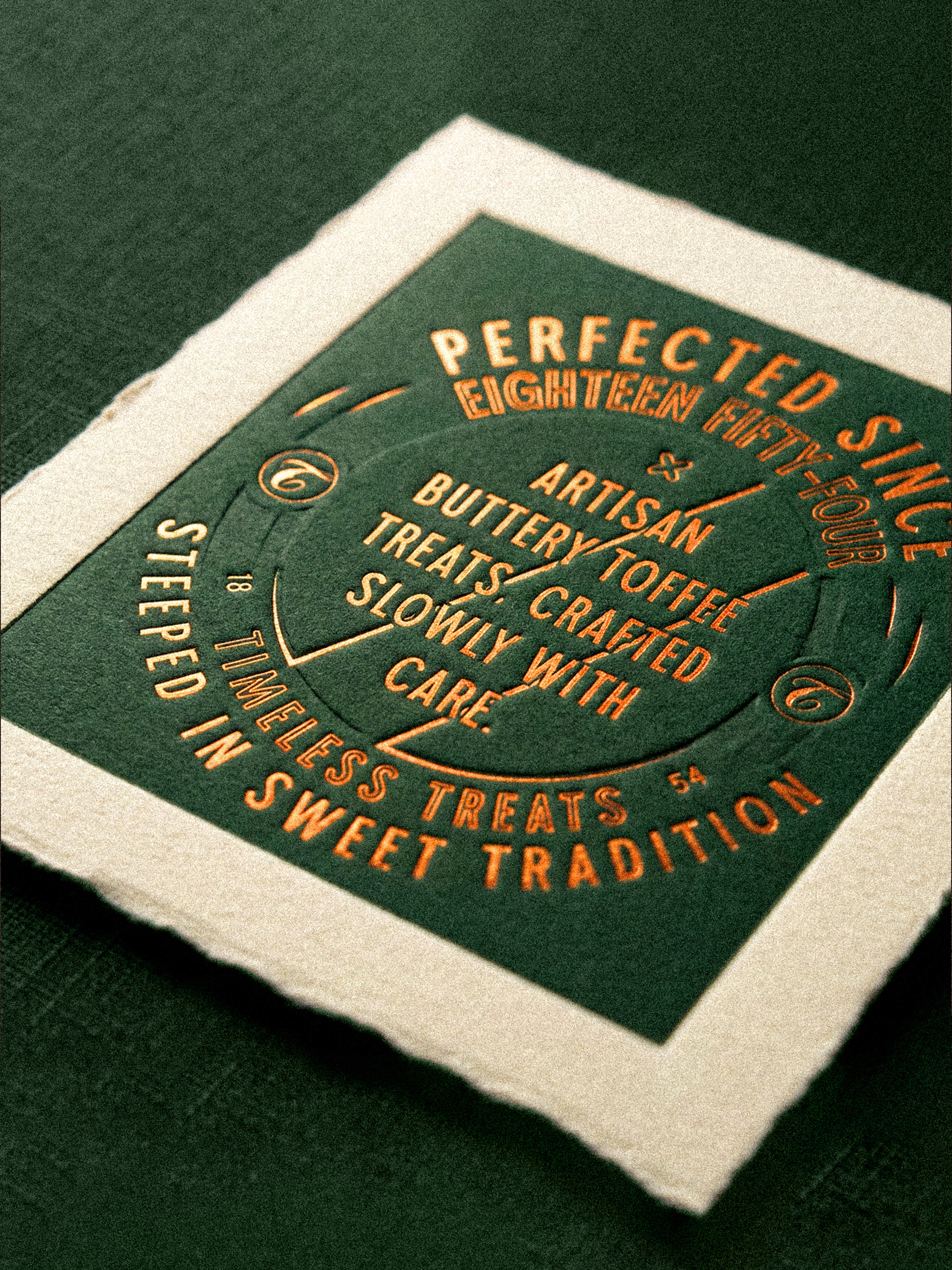 Hand-crafted retro toffee packaging design with luxurious vintage aesthetics and traditional typography — brand identity by McKenzie Design