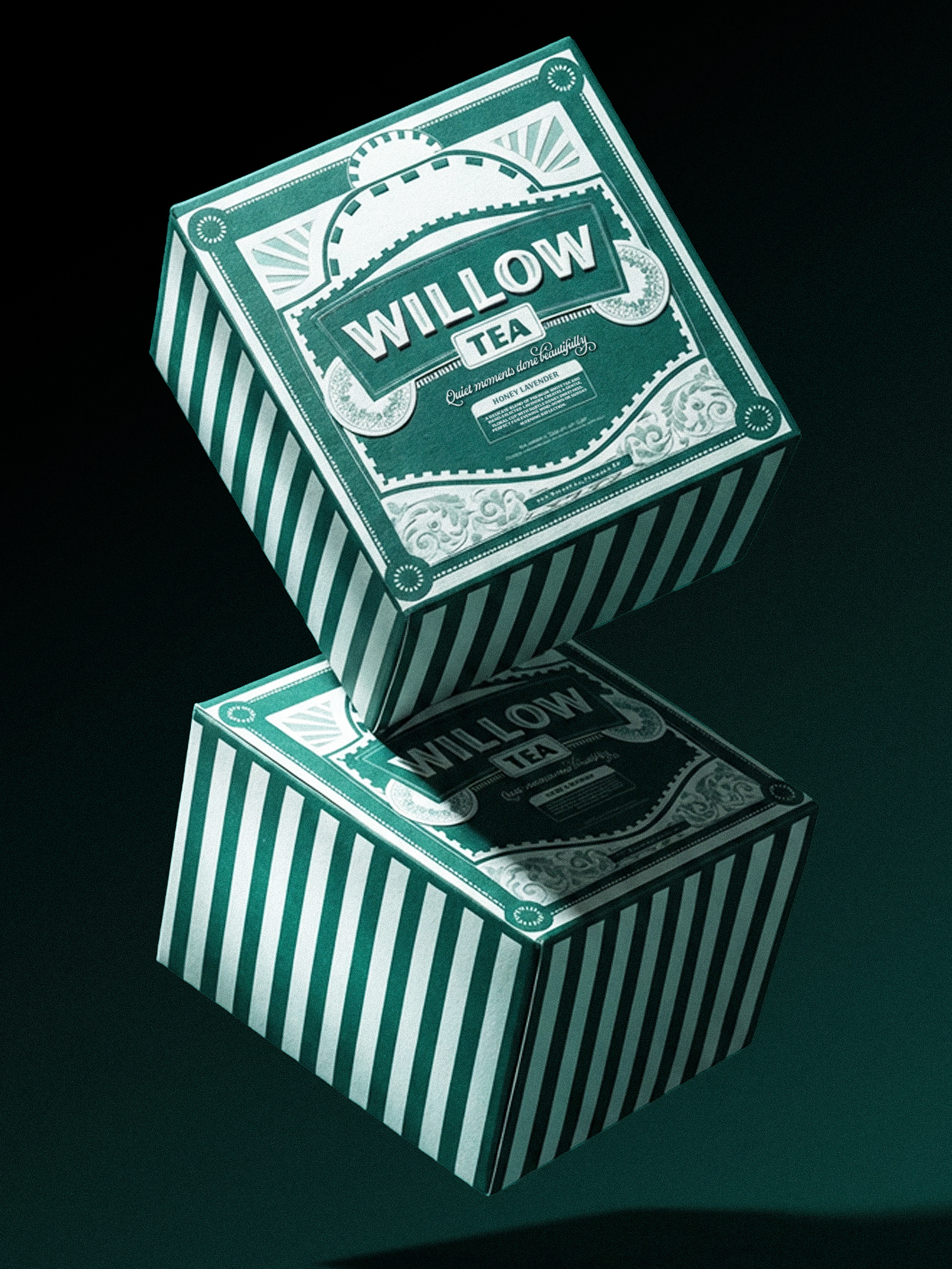 Retro tea brand identity design including logo, packaging, and vintage typography — human-made graphic design by McKenzie Design